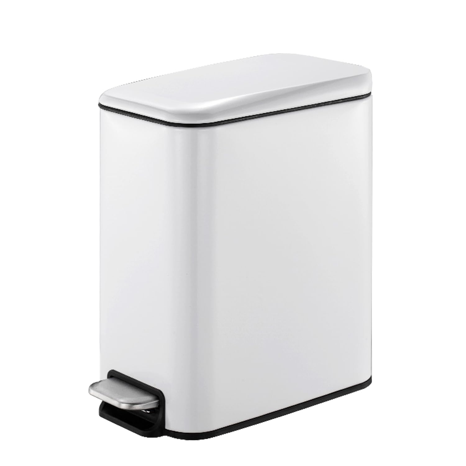 5 Liter 1.3 Gallon White Powder Coated Metal Step Trash Can - Pedal Operated Waste Basket & Recycling Bin for Home, Kitchen, Office & Garage - Durable Garbage Disposal Solution for Easy Hands-Free Cleaning