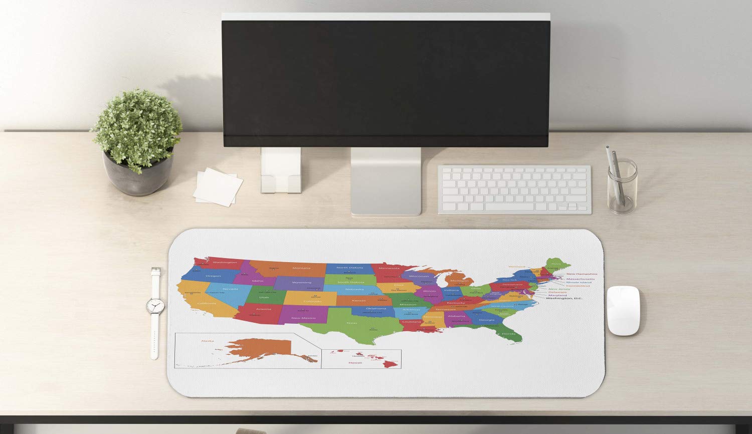 Ambesonne Colorful US Map Print Computer Mouse Pad - Non-Slip Rubber Gaming Mousepad (31