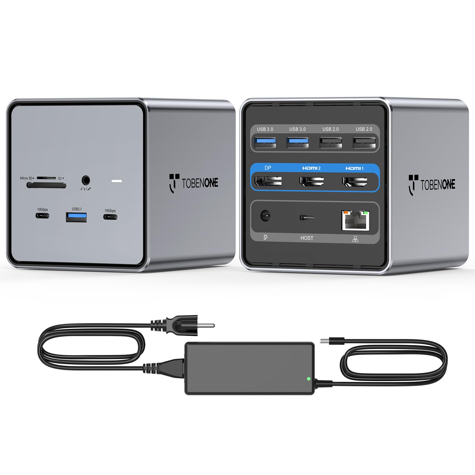 TobenONE USB C Docking Station Dual/Triple Monitor - 150W Power Adapter for Dell, HP, Lenovo, Surface, Asus & Chromebook - 2 HDMI, DisplayPort, 5 USB Ports, Ethernet, SD 4.0/Micro SD Card Reader - Perfect for Home Office & Multi-Screen Workstations