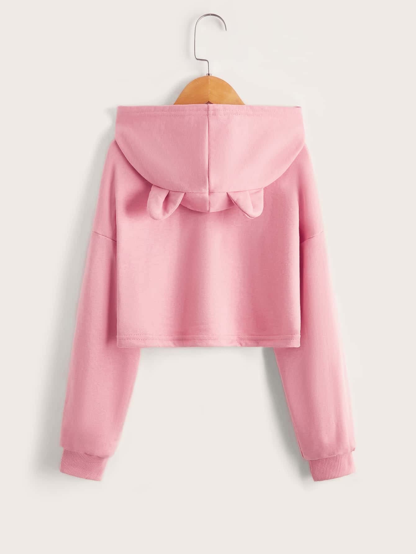 MakeMeChic Girls' Cute Cat Print Crop Hoodie - Drop Shoulder Long Sleeve Pullover Sweatshirt for Teens | Perfect for Casual Wear, School Outfits & Street Style Fashion