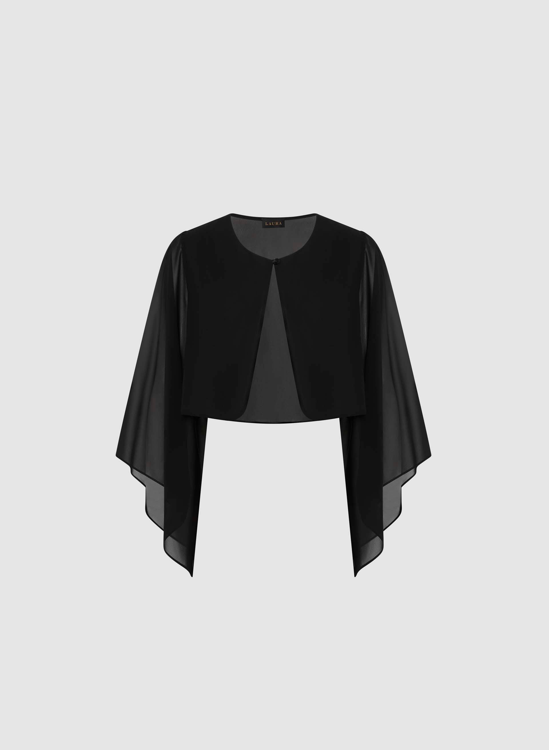 Elegant Flared Sleeve Chiffon Bolero Jacket for Women - Lightweight Cover-Up for Weddings, Parties & Evening Events