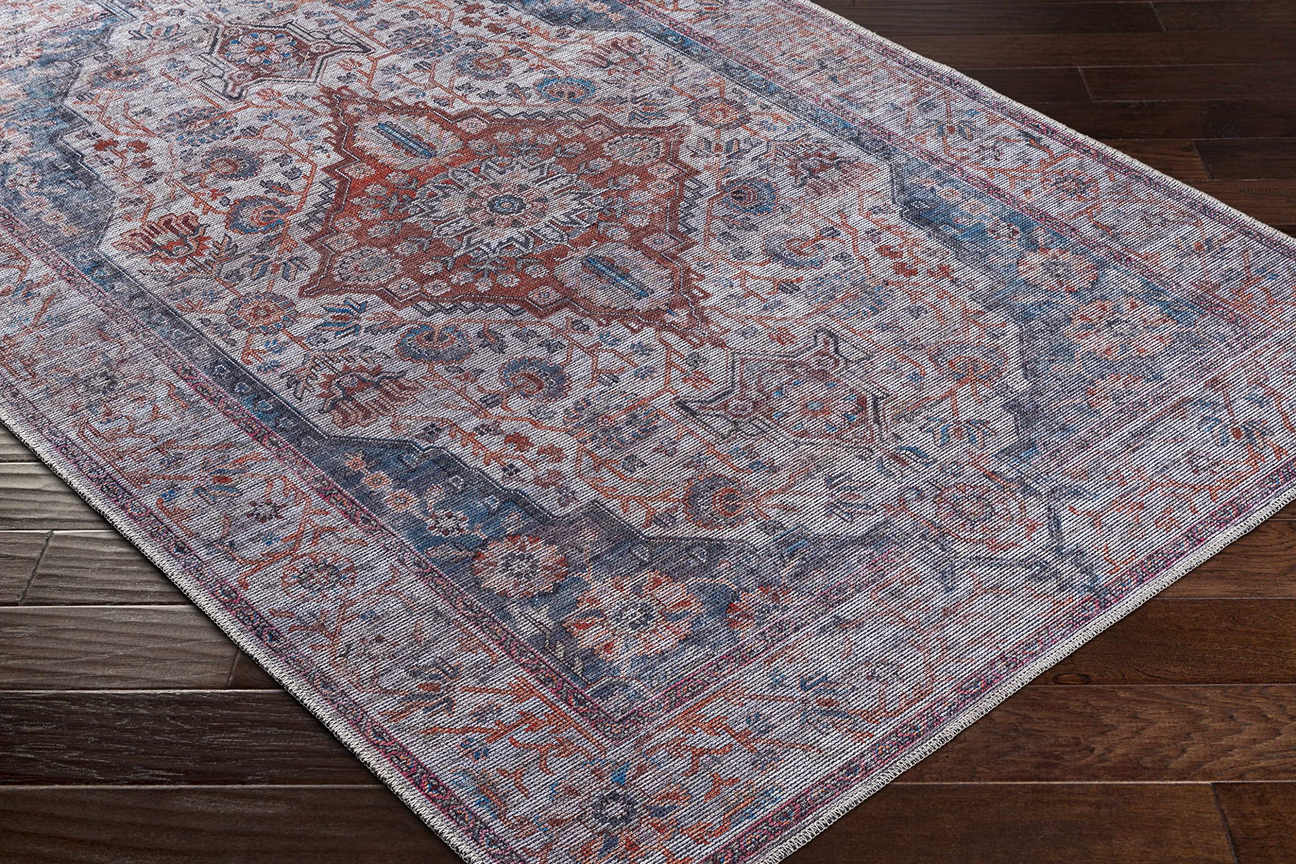 Machine Washable Area Rug for Living Room & Bedroom - Gray, Purple, Brown - 9'3