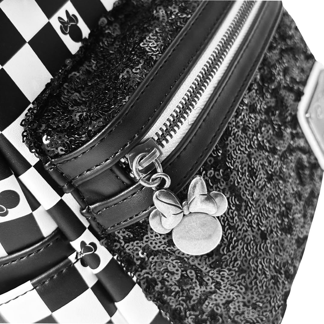 Loungefly Disney Minnie Mouse Checkered Sequin Women's Backpack - Stylish Cute Crossbody Bag for Disney Fans, Cosplay, Travel & Theme Park Visits
