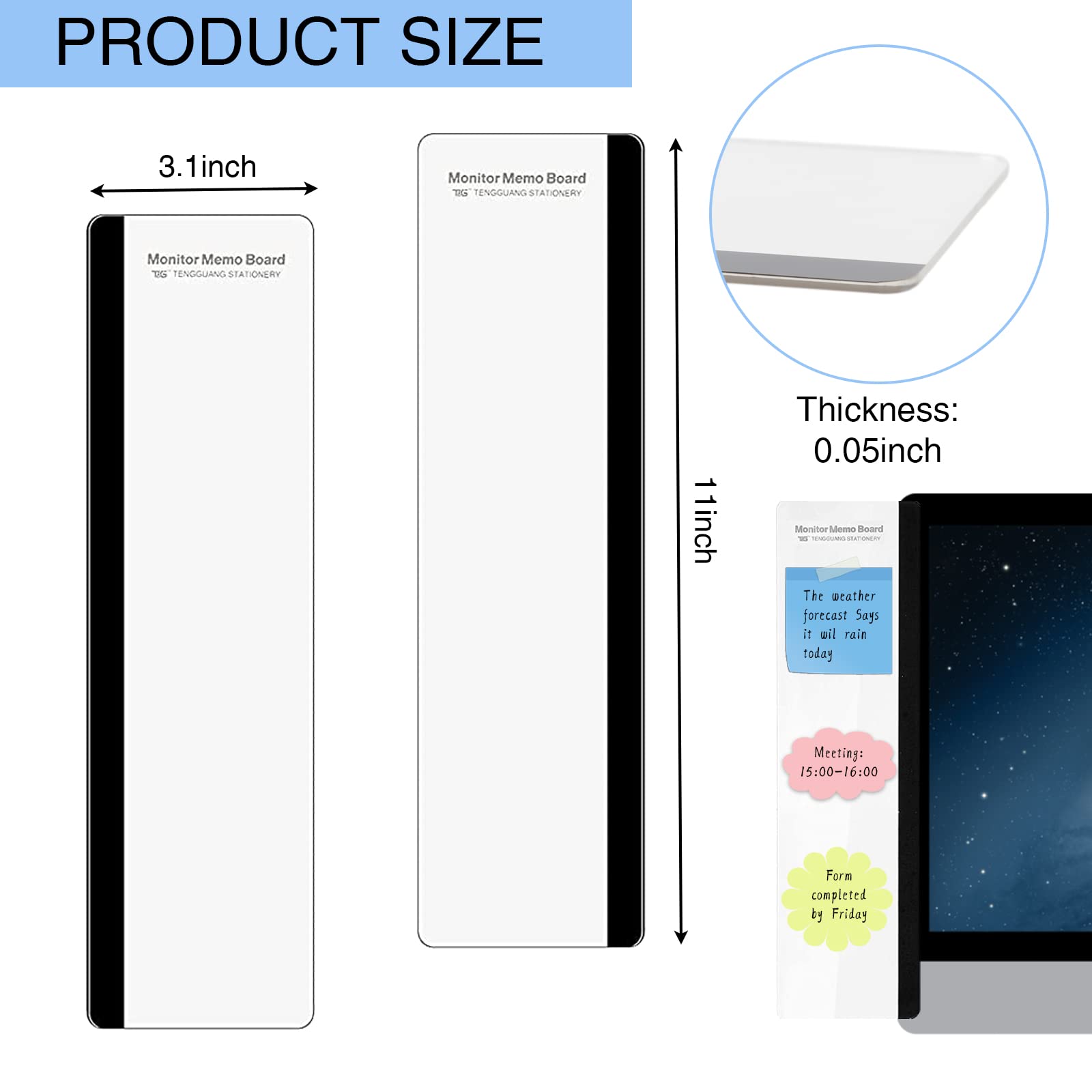 2-Pack Multifunctional Computer Monitor Memo Board - Sticky Note Holder for Office Desk Accessories, Home & Workspace Organization (Perfect for Home Office, Study Desk & Computer Workstations)