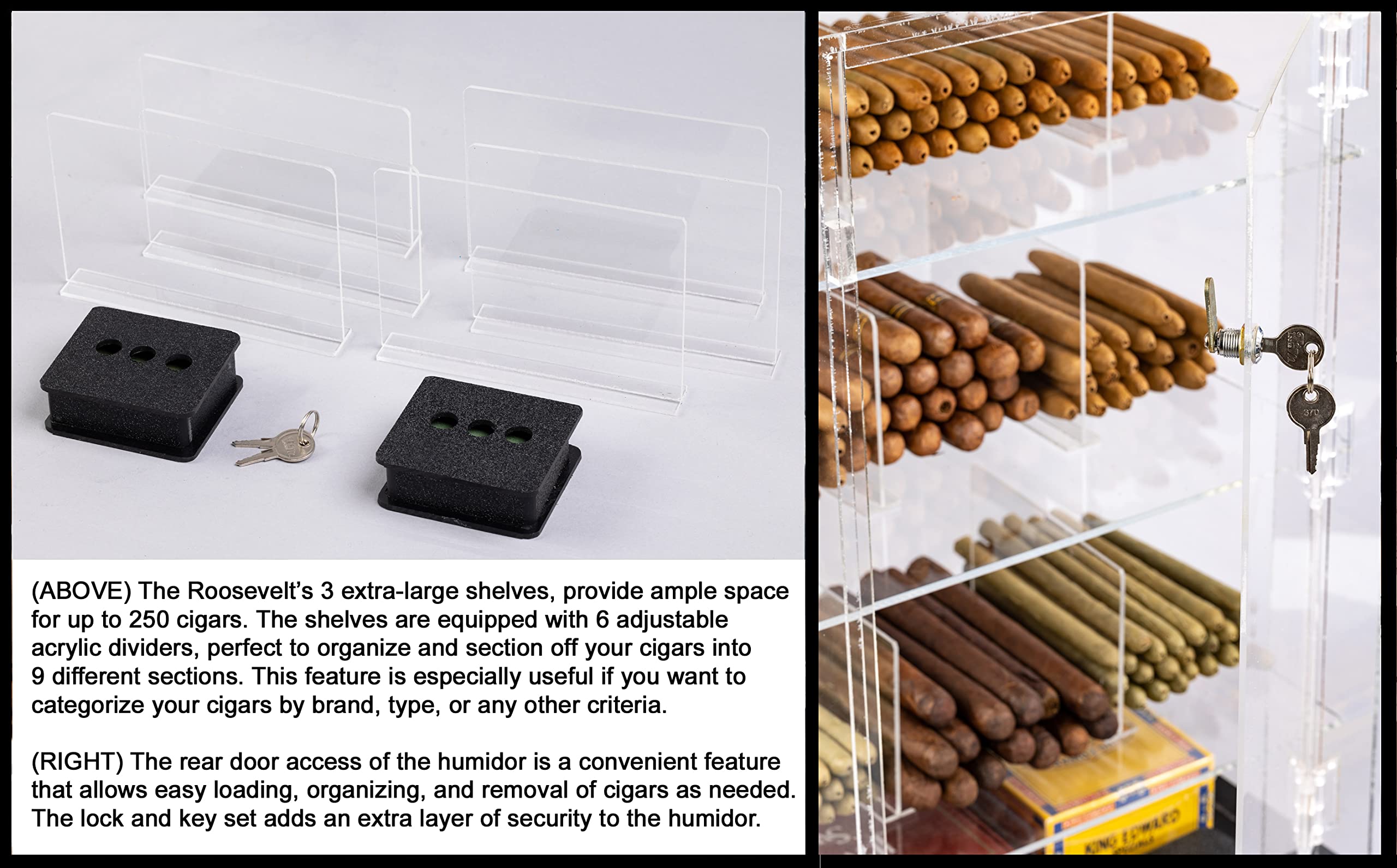 Prestige Import Group Roosevelt 250-Count Acrylic Cigar Humidor Case with Wood Base & Top, 9 Storage Bins & Built-in Hygrometer - Premium Cigar Storage Solution for Home, Office or Lounge