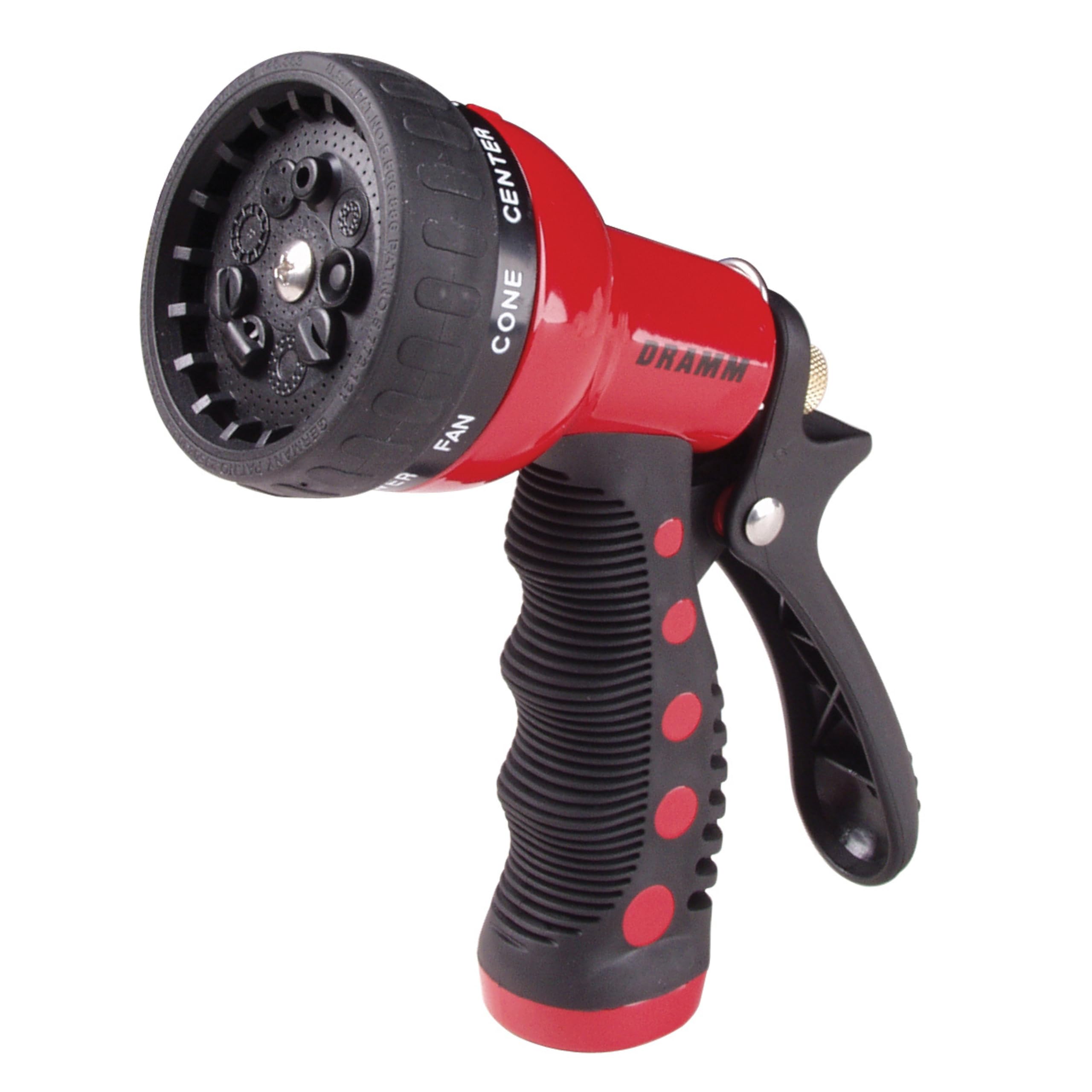 Dramm Revolver Heavy Duty 9-Pattern Adjustable Garden Hose Nozzle with Quick Click & Trigger Handle - Perfect for Car Washing, Boat Cleaning, Deck Maintenance, Sidewalk Cleaning, Watering Flowers and Young Trees (Red)