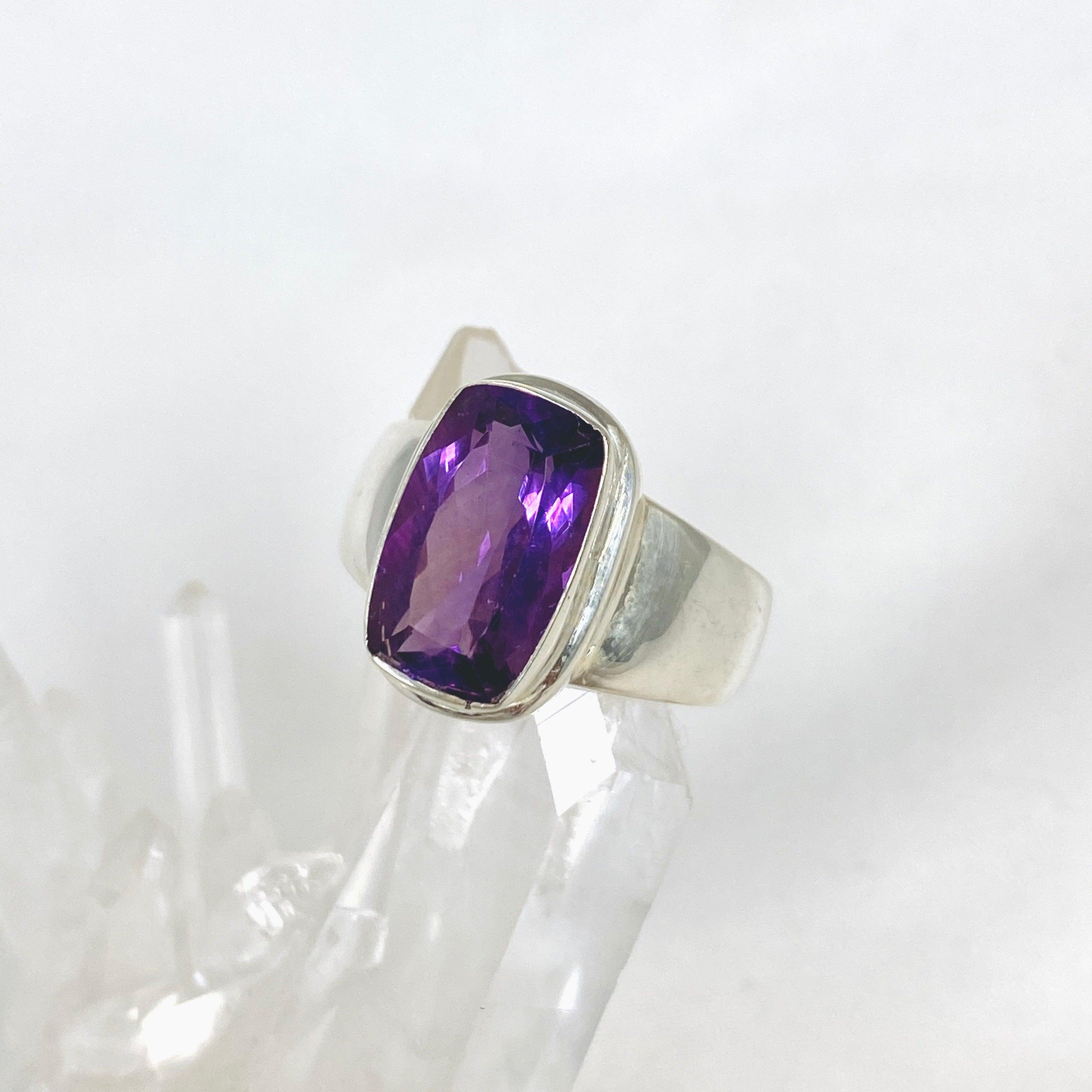 Amethyst Rectangular Faceted Ring - Size 9 - KRGJ2946 - Elegant Jewelry for Women, Perfect for Weddings, Parties & Everyday Wear