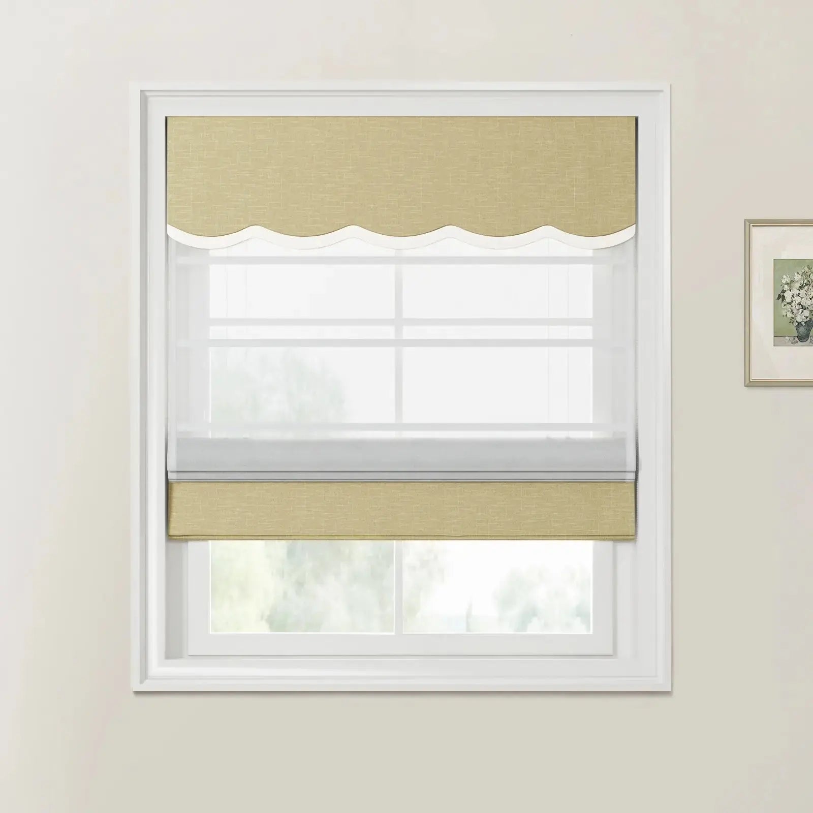 Custom Valanced Day & Night Roman Shade with Cord Lift - Blackout Window Treatment for Bedroom & Living Room