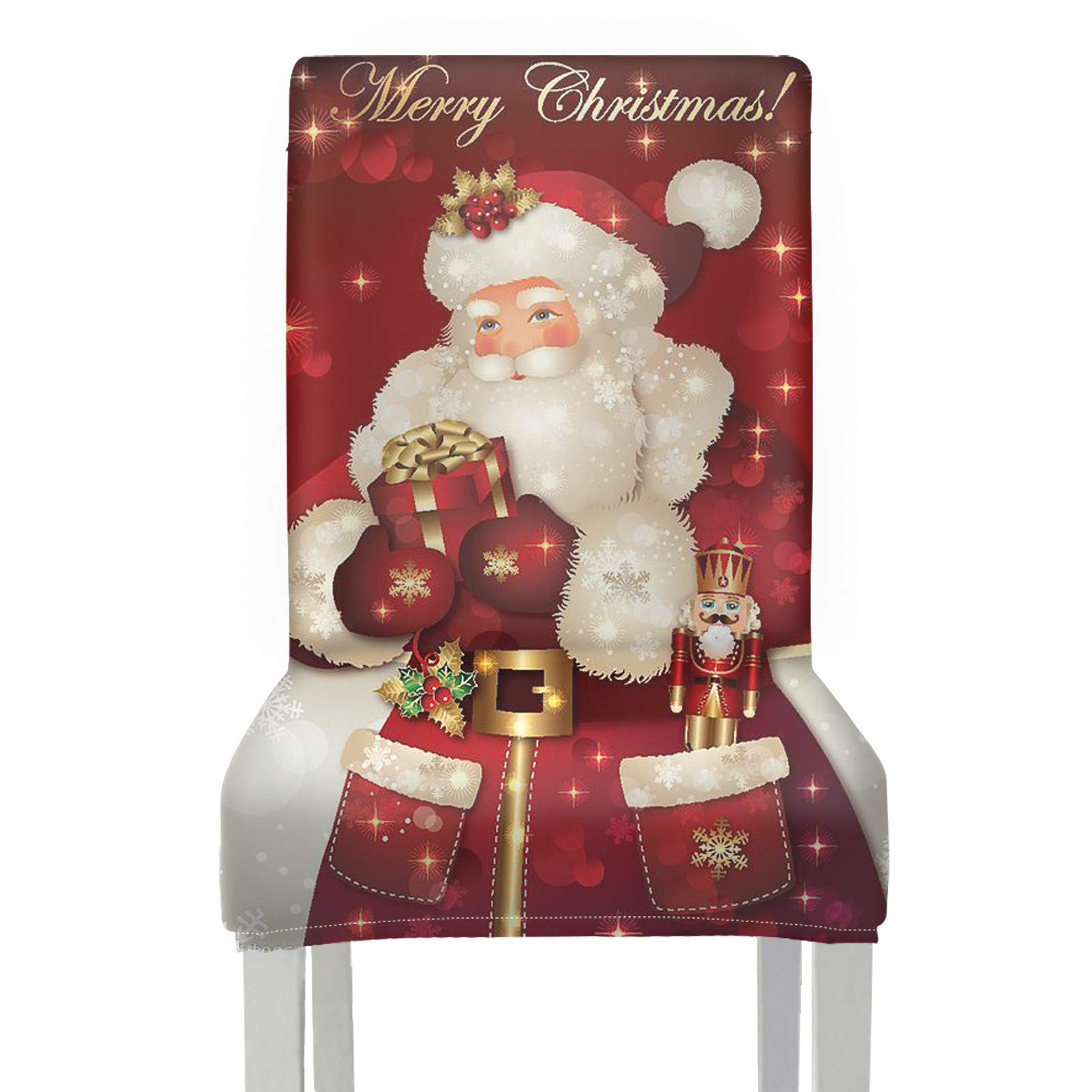 Belidome Adorable Santa Claus Dining Chair Cover - Stretchable, Washable Universal Chair Slipcover for Christmas Party Decor & Holiday Dining Room Decorations