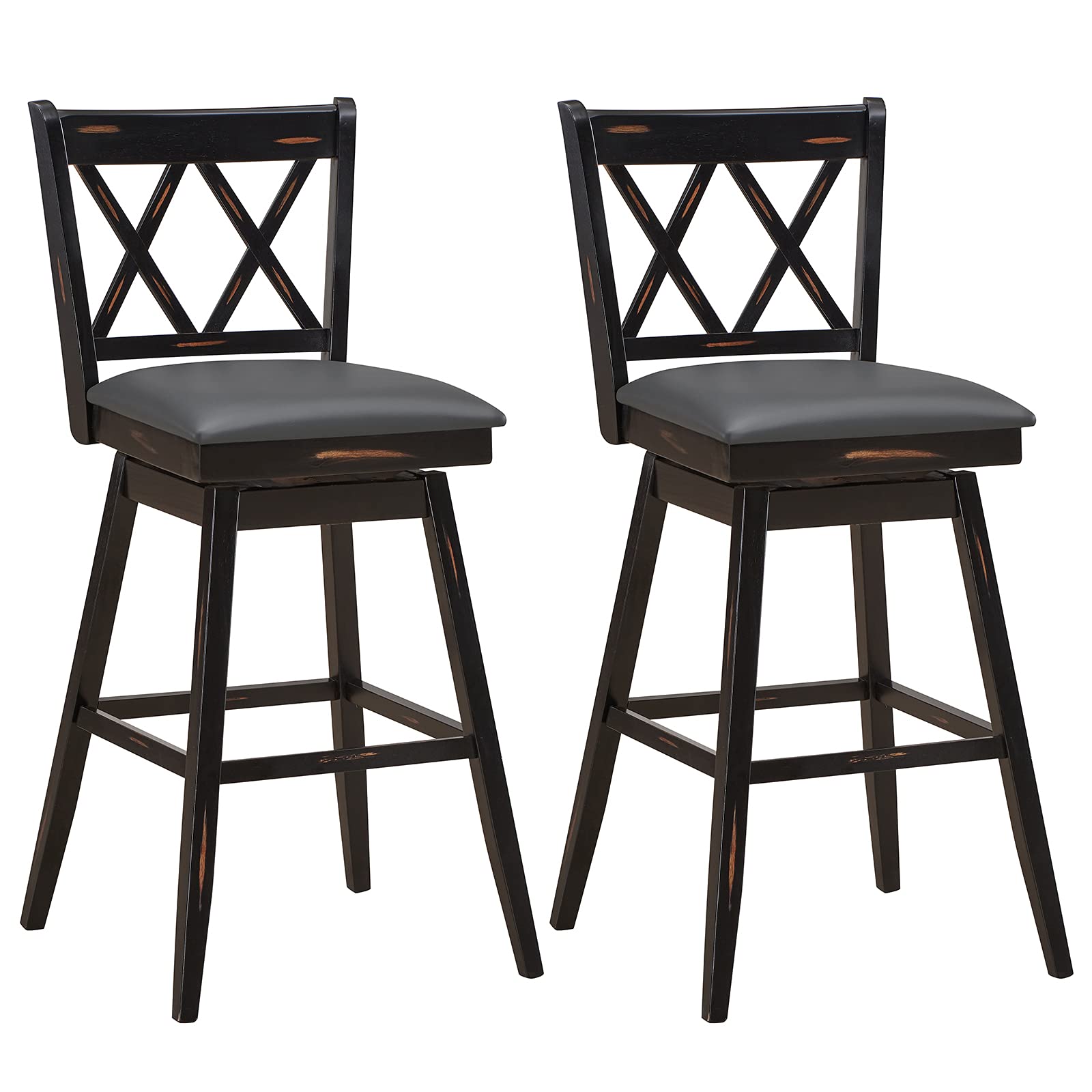 COSTWAY 2-Pack Swivel Bar Stools with Footrest - 29.5 Inch Height, Upholstered Cushion & Ergonomic Backrest, Sturdy Metal Frame - Perfect for Home Bar, Kitchen Island, Restaurant & Pub (Black & Grey)
