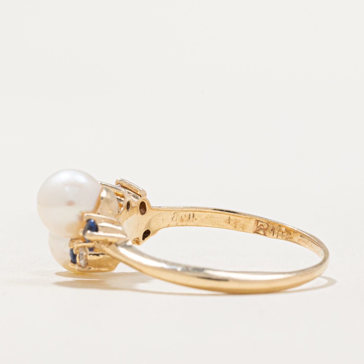 Pearl Sapphire & Diamond Wave Ring 0.18ctw Size 8 | Elegant Stackable Jewelry for Women | Perfect for Weddings, Anniversaries & Special Occasions
