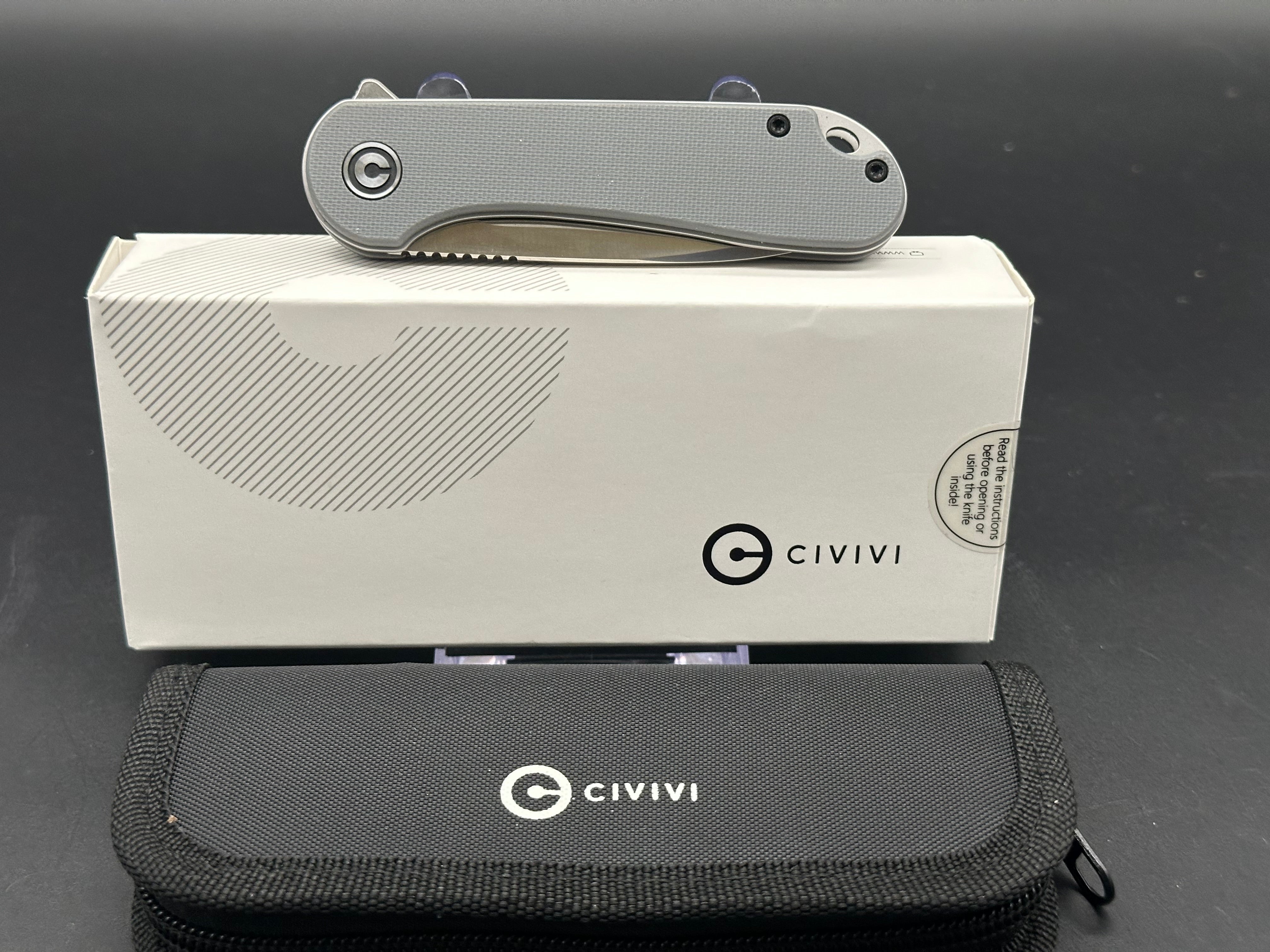 CIVIVI Elementum Liner Lock Folding Knife - Gray G10 Handle, Plain D2 Steel Blade - EDC, Outdoor, Camping, Survival Gear