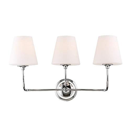 Crystorama Libby Langdon Sylvan 3-Light Polished Chrome Bathroom Vanity Light Fixture - Perfect for Modern Bathroom, Powder Room, and Dressing Area Lighting