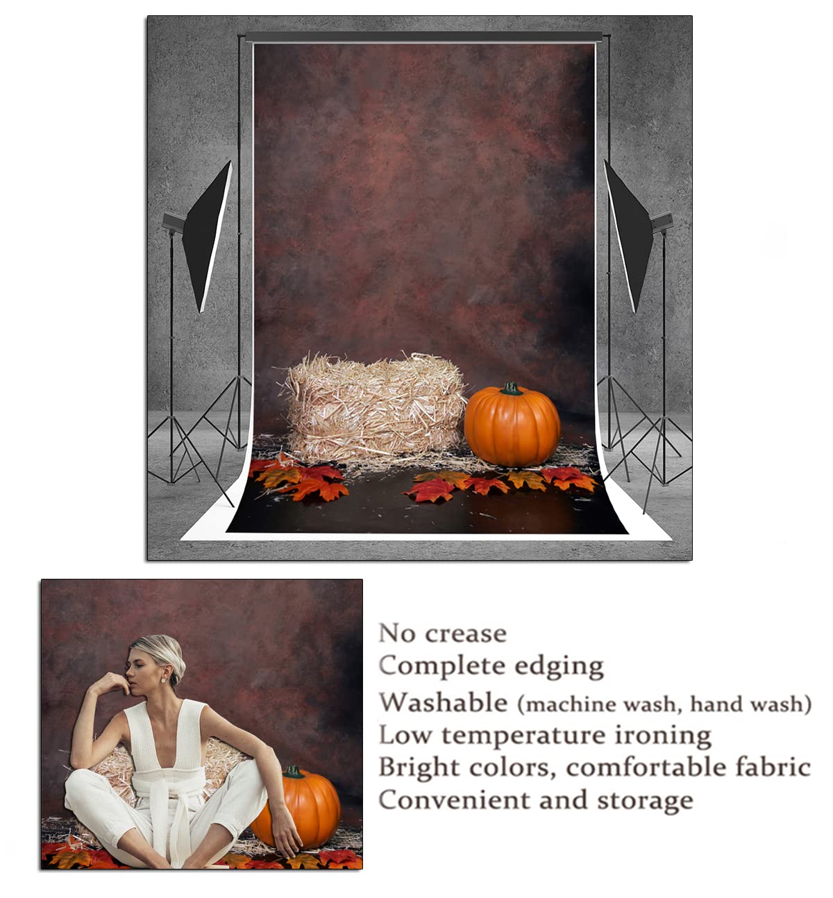10X20ft Autumn Harvest Baby Show Photography Backdrop - Pumpkin Straw Pile Background for Newborn, Adult Portraits & Family Photos | Perfect for Fall Themed Photo Shoots, Halloween Props, and Seasonal Decorations