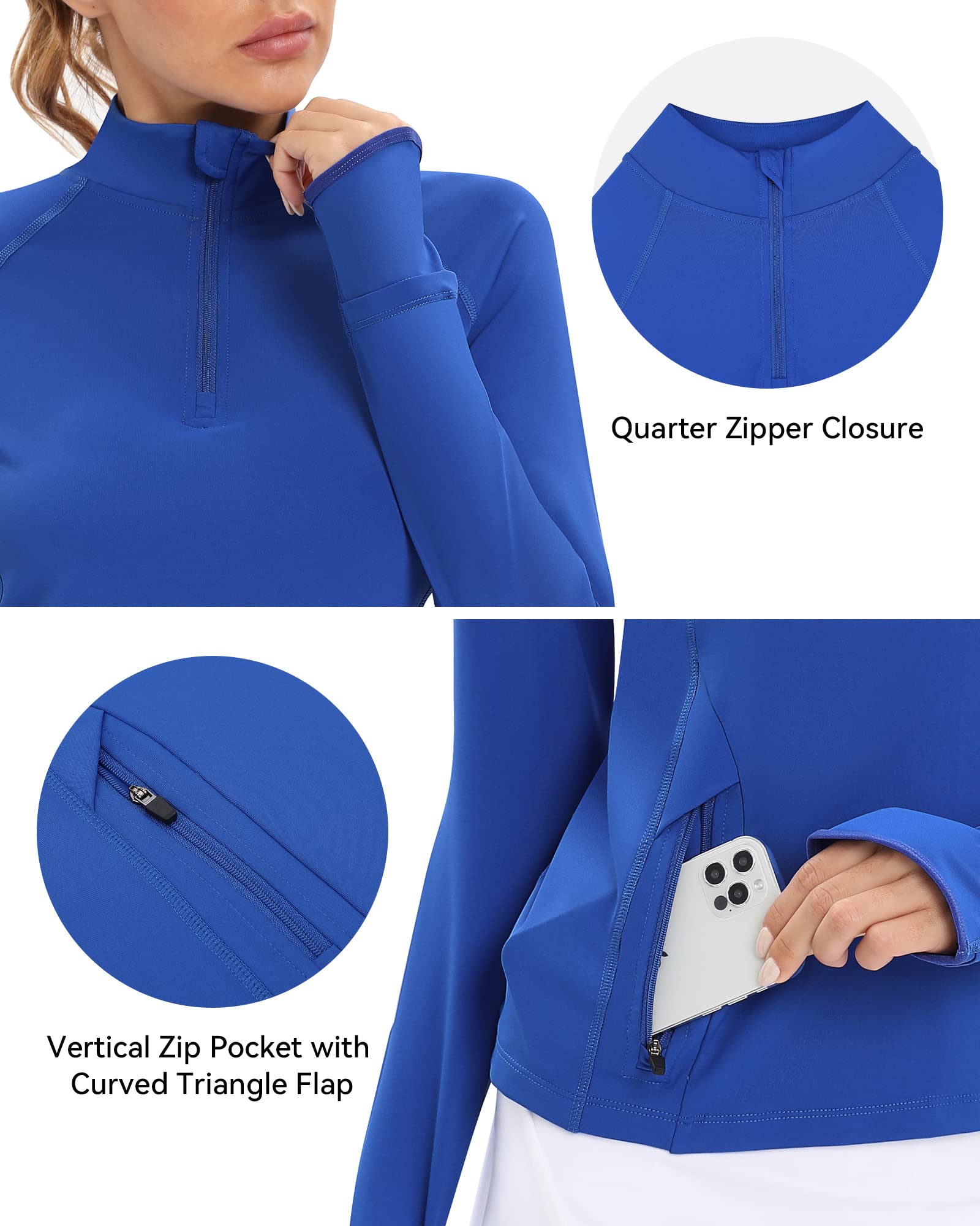 Runhit Women's Long Sleeve UPF 50+ Sun Protection Golf Shirt - Quick Dry Moisture Wicking Zip Pullover for Hiking, Tennis, Running & Workout - Perfect for Outdoor Sports & Active Lifestyle