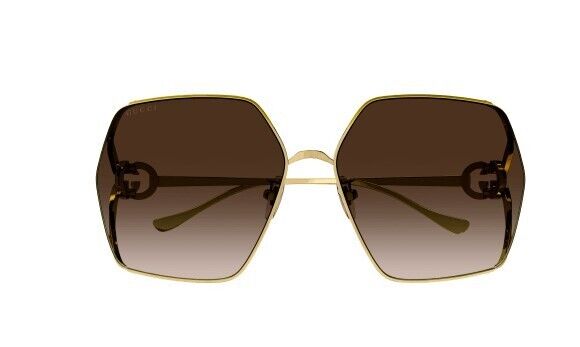 Gucci GG1322SA 002 Gold Ivory/Brown Oversized Gradient Square Women's Sunglasses - Luxury Fashion Sunglasses for Women, UV Protection, Trendy Square Frame - Perfect for Beach, Driving & Summer Outfits