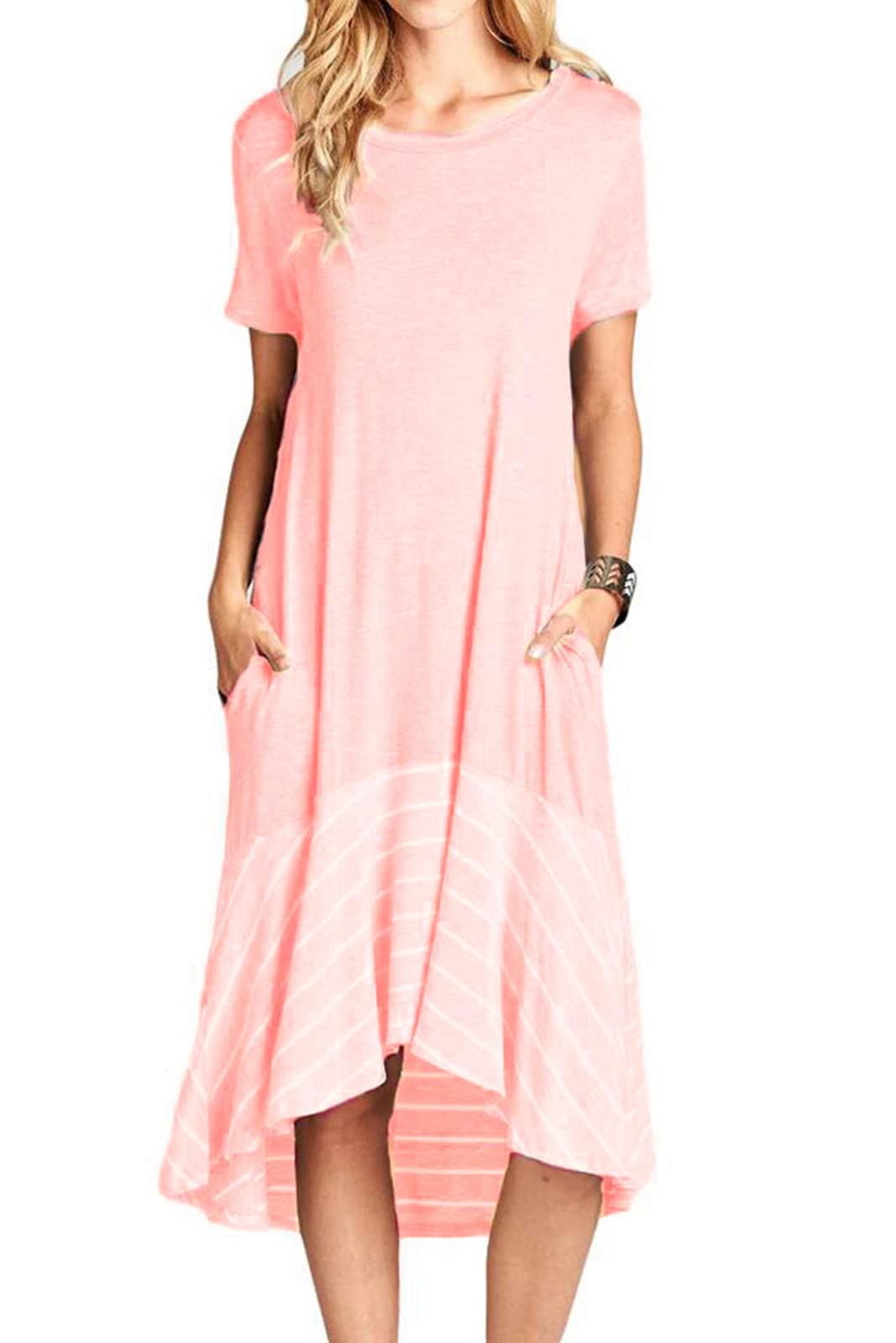 Jayscreate Women's Casual Summer Midi Dress - T-Shirt Tunic with Short Sleeves, Loose Fit & Pockets - Perfect for Beach Outings, Picnics, and Summer Vacations