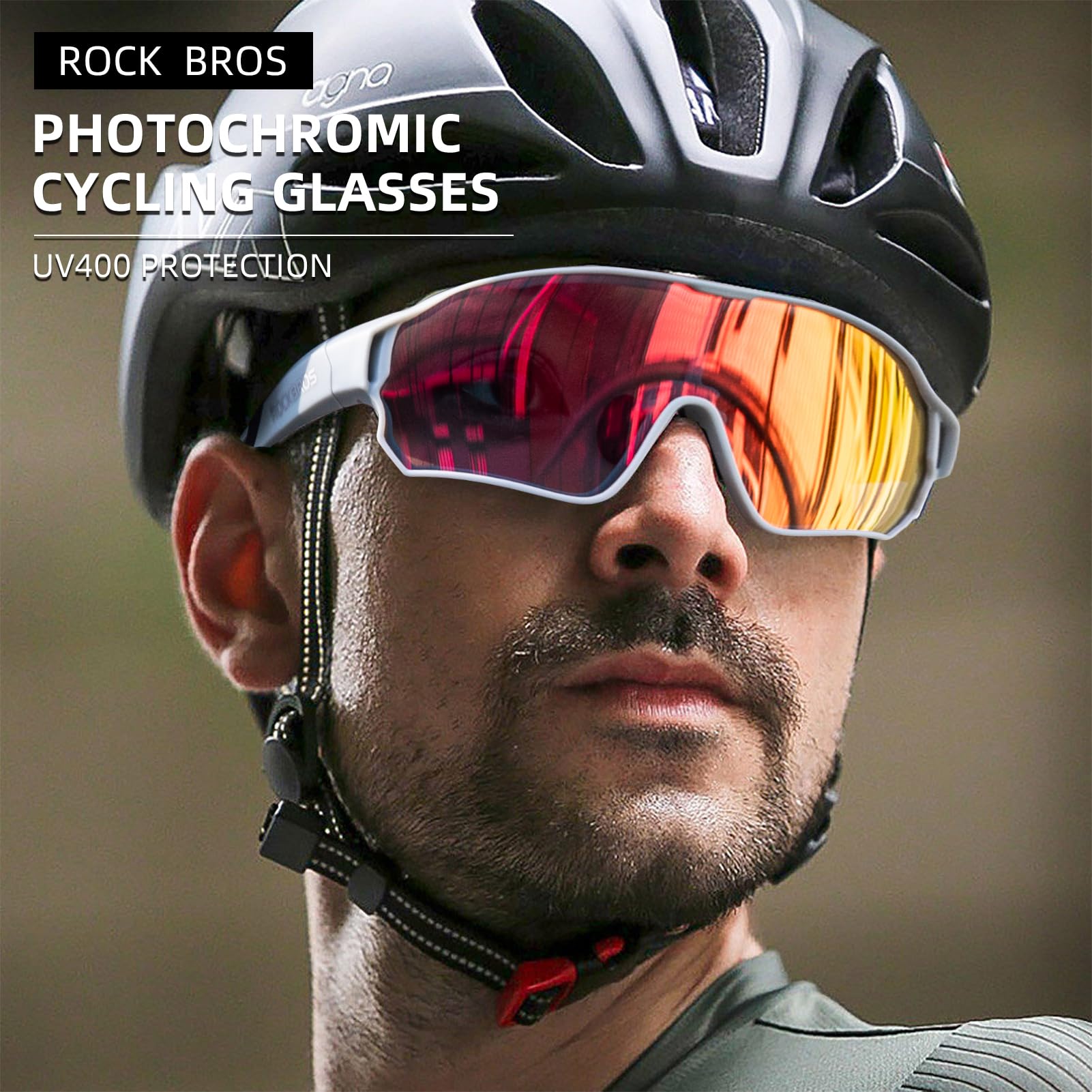ROCKBROS Photochromic Cycling Sunglasses for Men - UV Protection, Lightweight & Anti-Fog Sports Bike Glasses for Road Biking, Mountain Cycling & Outdoor Activities