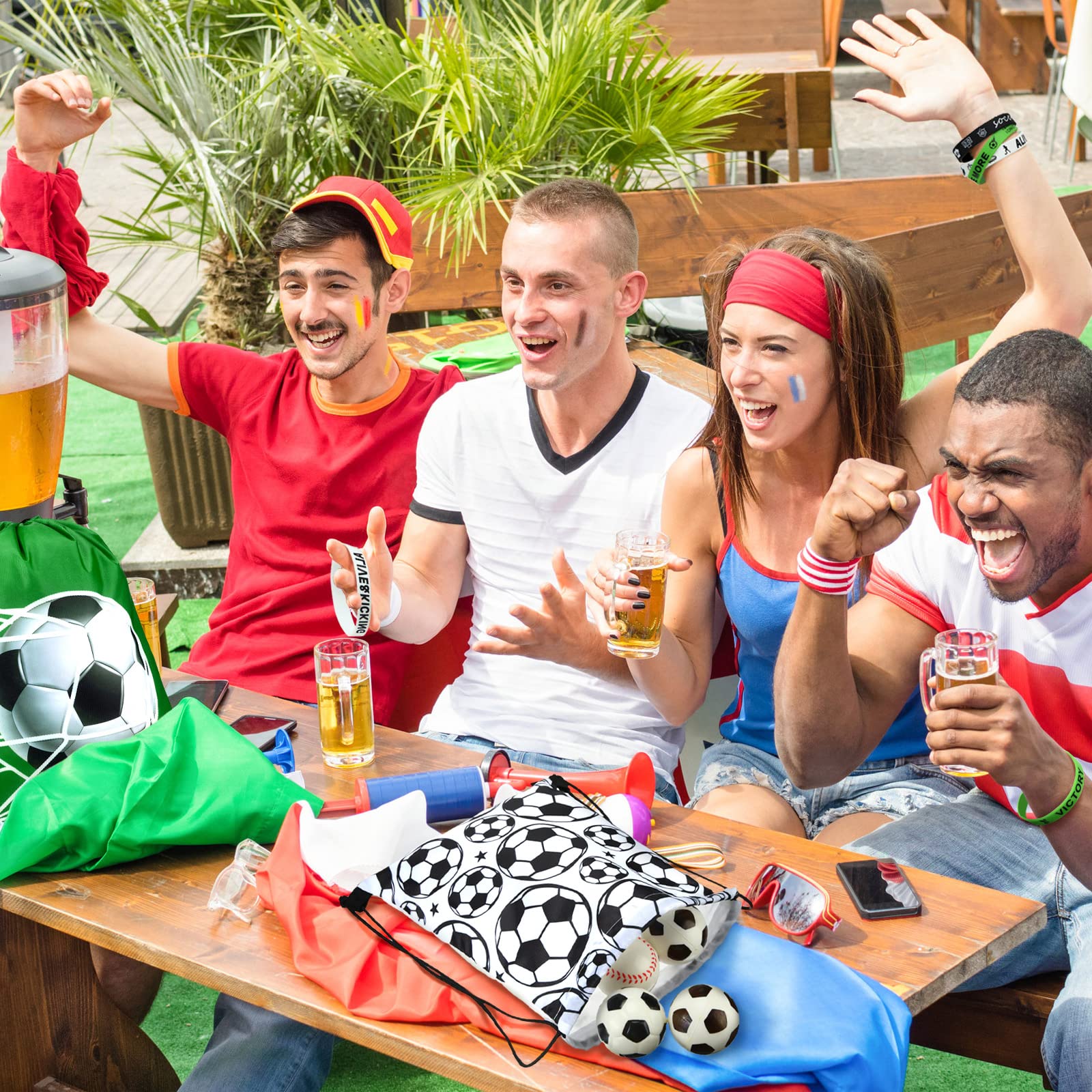 32 Pcs Soccer Party Favors Set - 16 Drawstring Goodie Bags & 16 Silicone Wristbands for Kids Birthday Party Supplies | Perfect for Soccer Themed Birthday Parties, Team Celebrations and Sports Events Gifts
