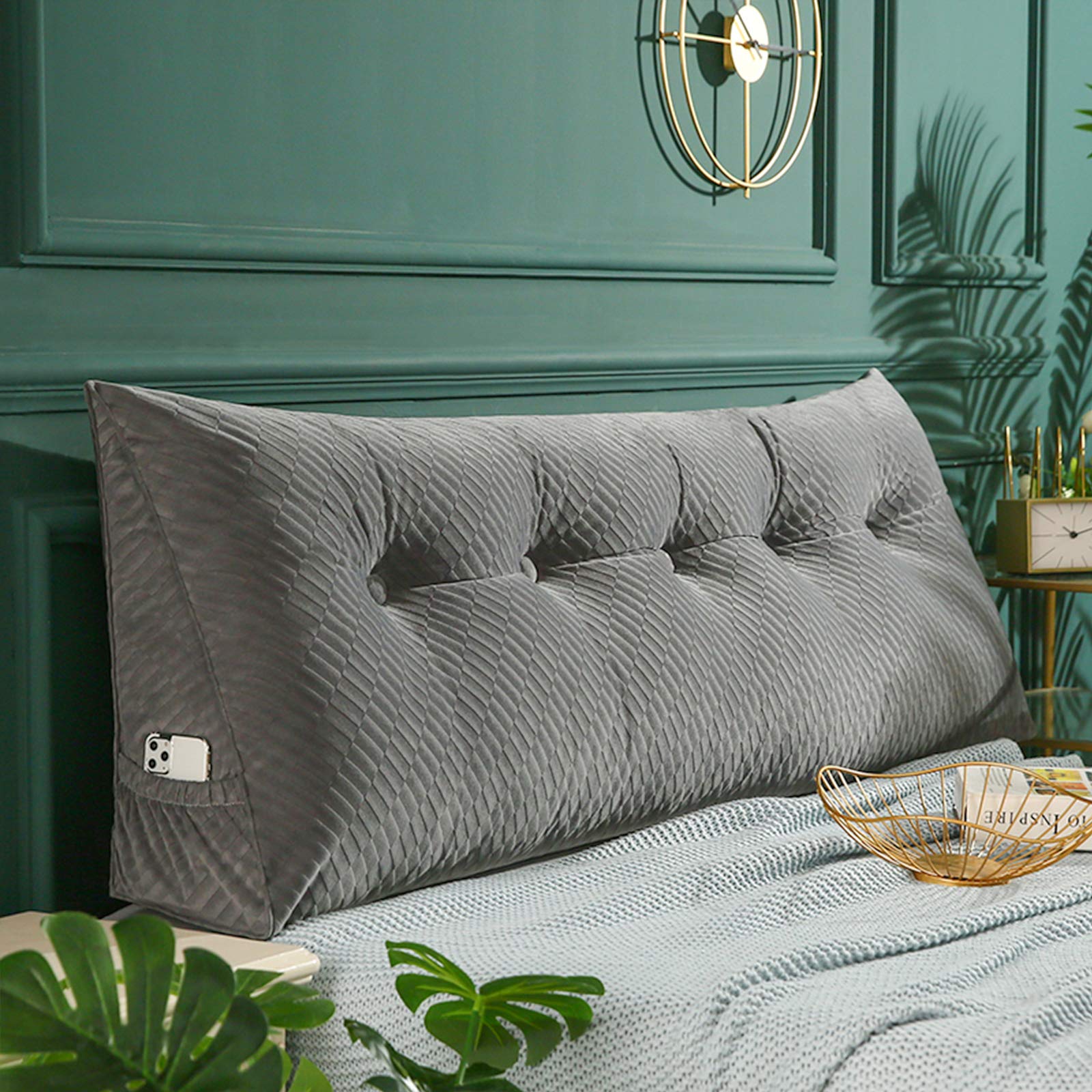 MeMoreCool Wedge Body Pillow - Reading & Bedrest Support with Soft Velvety Cover - Large Bolster Backrest for Daybeds, Sofas & Headboards - Lumbar Cushion & Fluffy Body Pillow Filler (Queen Size) - Perfect for Reading in Bed, Watching TV, or Lounging Comfortably