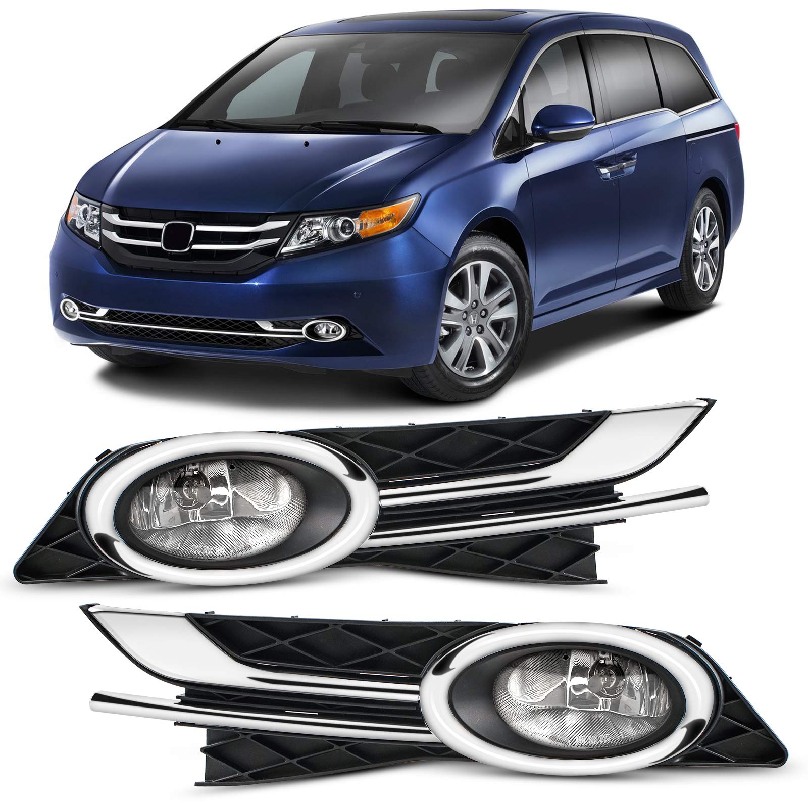 DLAA Fog Lights Compatible with HONDA ODYSSEY 2014-2015 - Clear Lens Fog Lamp Assembly Replacement - Perfect for Night Driving & Bad Weather Visibility