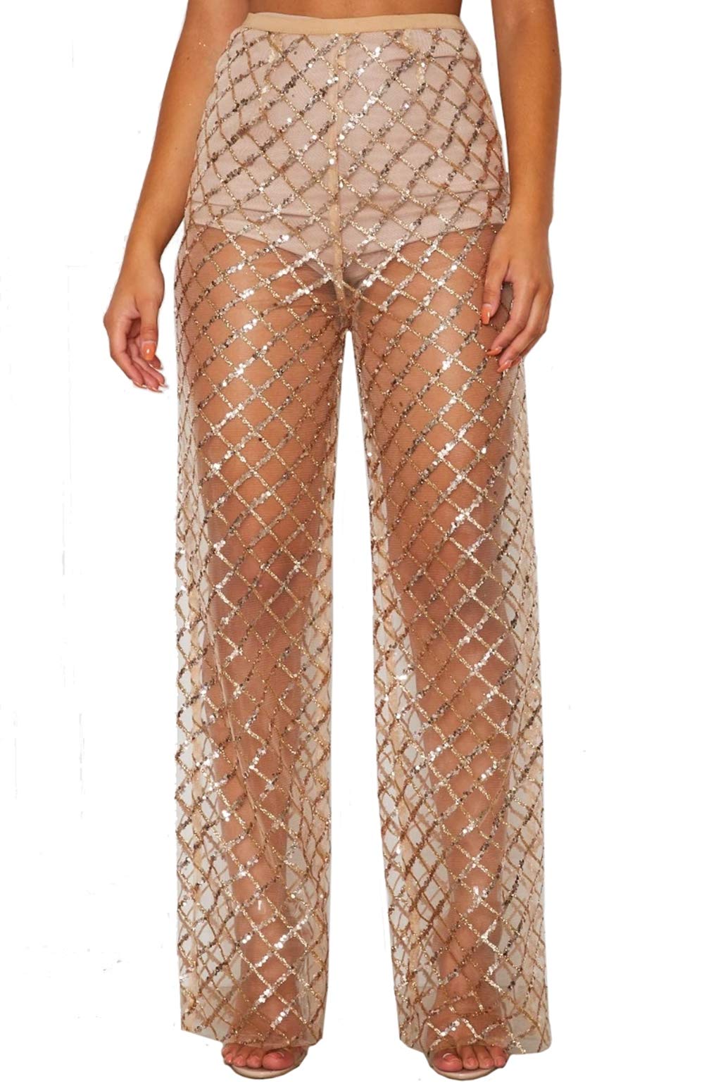 Sunshine Women's Sheer Mesh Ruffle Pants - Swimwear Cover Up for Beach, Pool & Vacation | Bikini Bottom Cover Up Pants for Summer Outfits