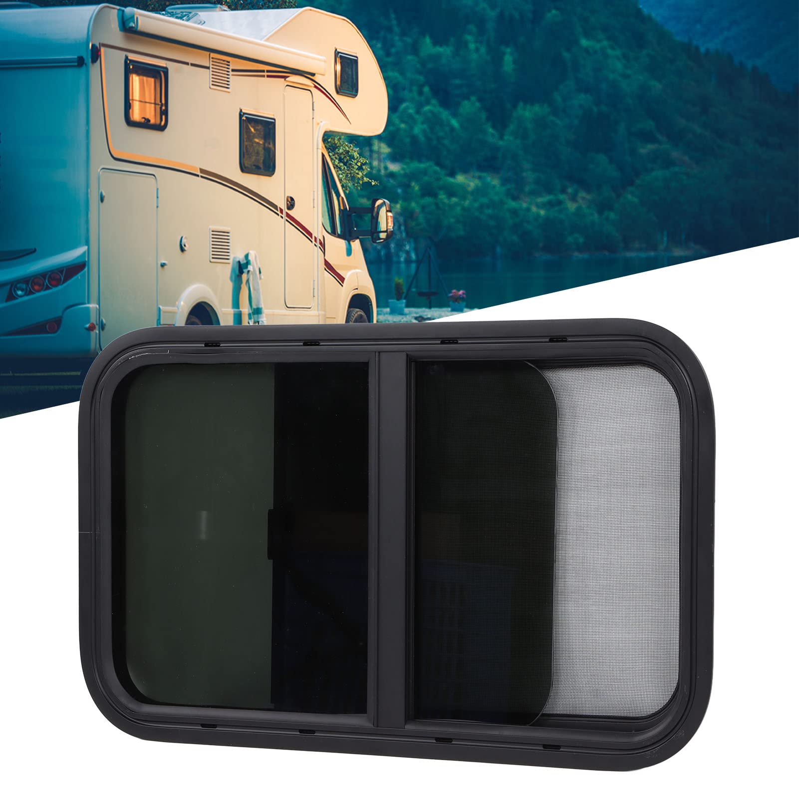 27.56 x 15.75 Inch RV Trailer Window with Screen - Horizontal Sliding Window Replacement for Campers, Engineering Vehicles | Durable Round Corner Design for Mobile Homes & Travel Trailers