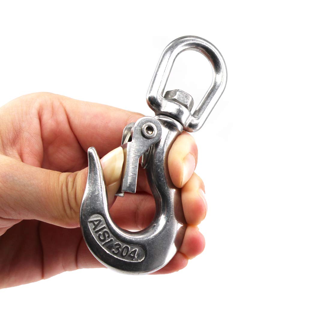 304 Stainless Steel Swivel Eye Lifting Hook - 350KG Load Capacity for Rigging & Construction