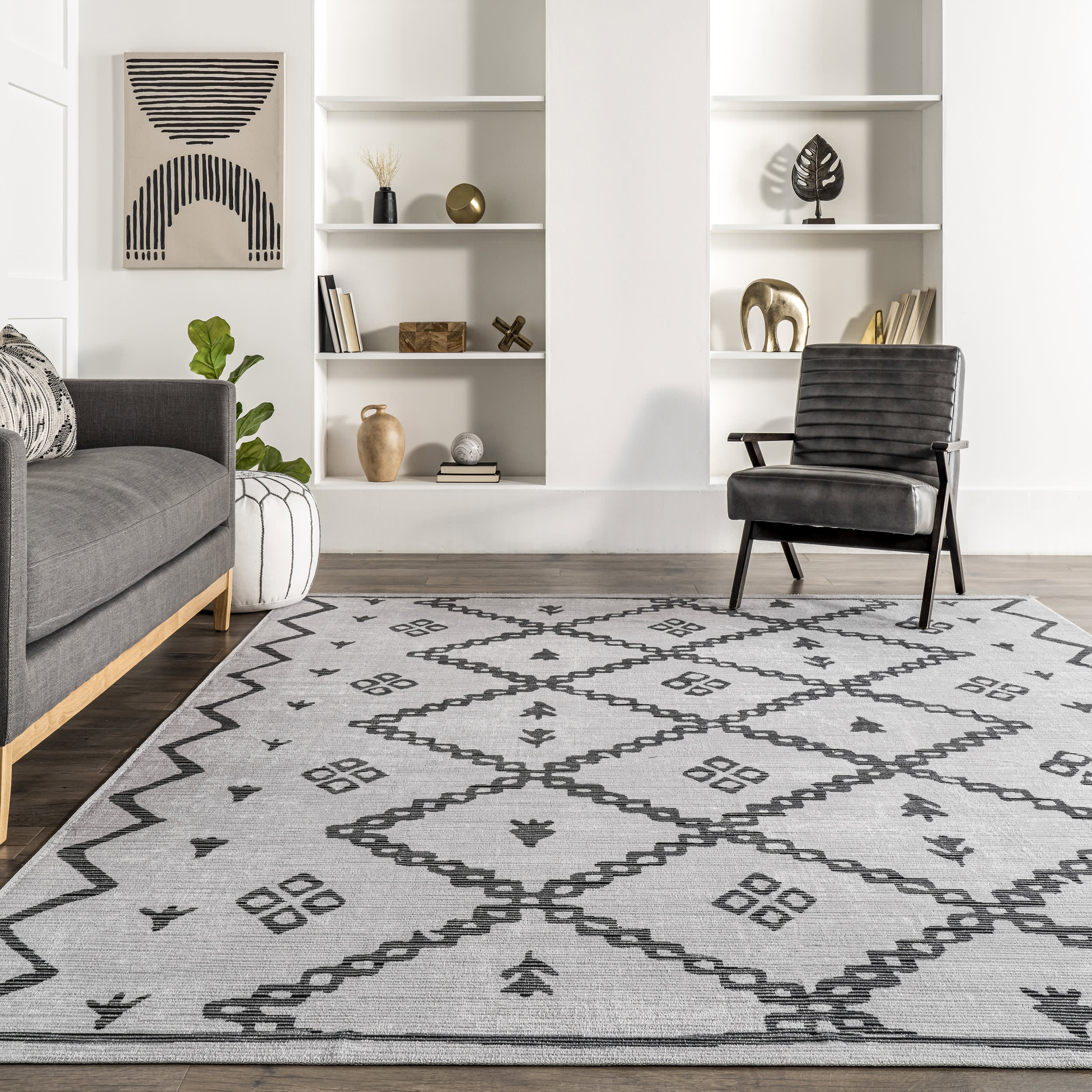 Beatrice Washable Trellis Rug - Ivory | Non-Slip Indoor/Outdoor Area Rug for Living Room, Bedroom, Patio | Easy to Clean & Durable