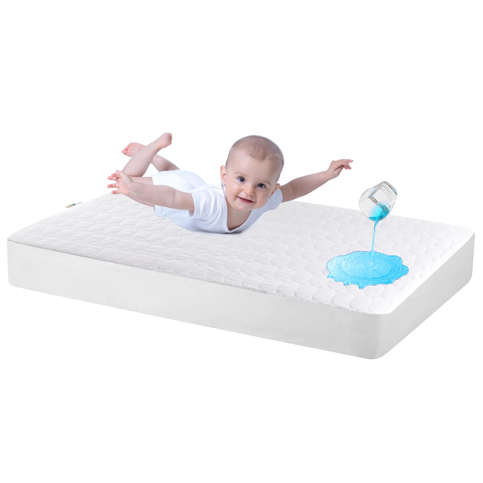Bamuho Waterproof Cotton Crib Mattress Protector - Breathable Toddler Baby Mattress Pad Cover for Standard Crib (52