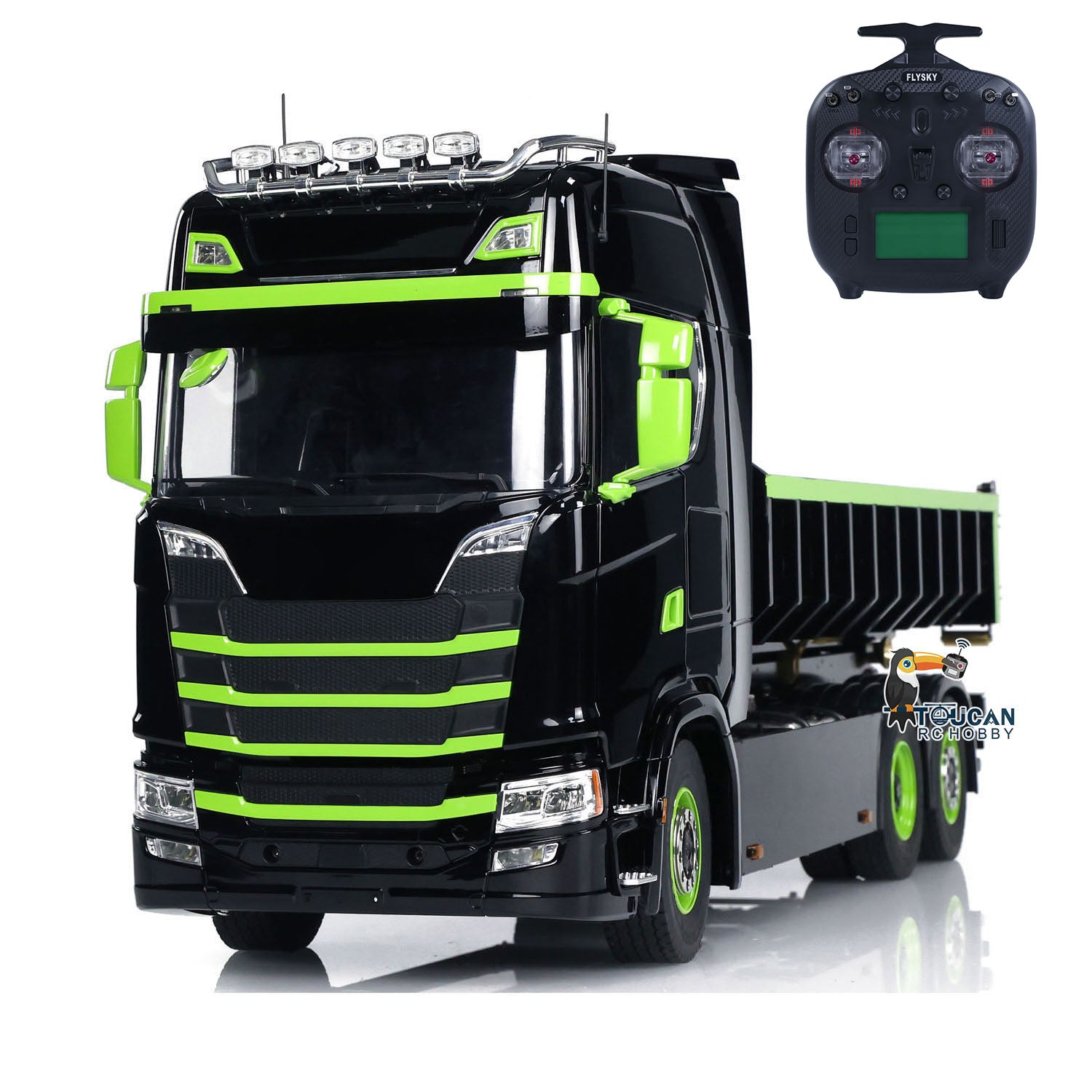 1/14 Scale 6x6 Hydraulic RC Dump Truck - Metal Radio Controlled Roll Off Dumper with Rear Axle Lifting, 3-Speed Transmission & LED Light System - Perfect for Construction Site Play, Off-Road Adventure & Collectors Display