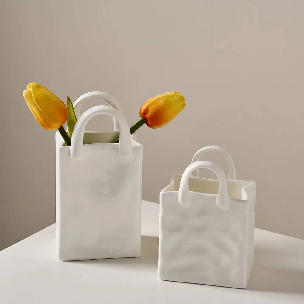 Elegant Paper Bag Shaped Ceramic Vase - Modern Home Decor for Living Room, Office & Wedding Centerpieces
