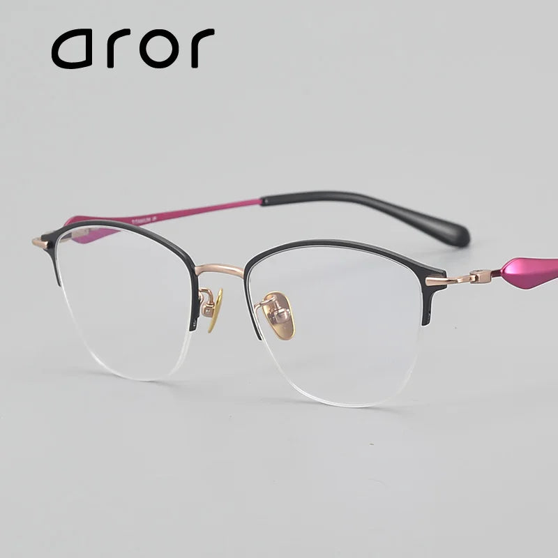Stylish Aror Unisex Semi-Rimless Big Oval Round Titanium Acetate Eyeglasses Frame 44914 - Perfect for Work, Reading & Fashion Accessories