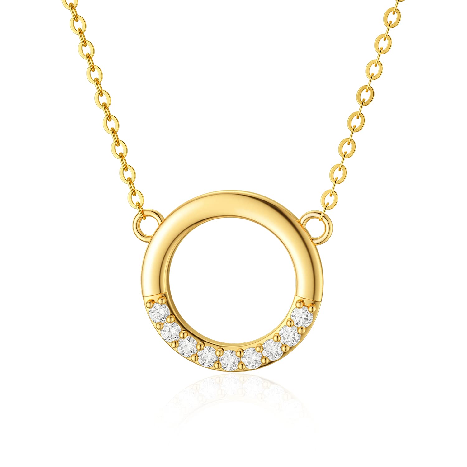 14K Solid Gold Diamond Circle Pendant Necklace for Women - 0.12 Carat Natural Round Diamond Open Circle of Life Jewelry - Perfect Anniversary Gift for Mom, Wife & Loved Ones - 18