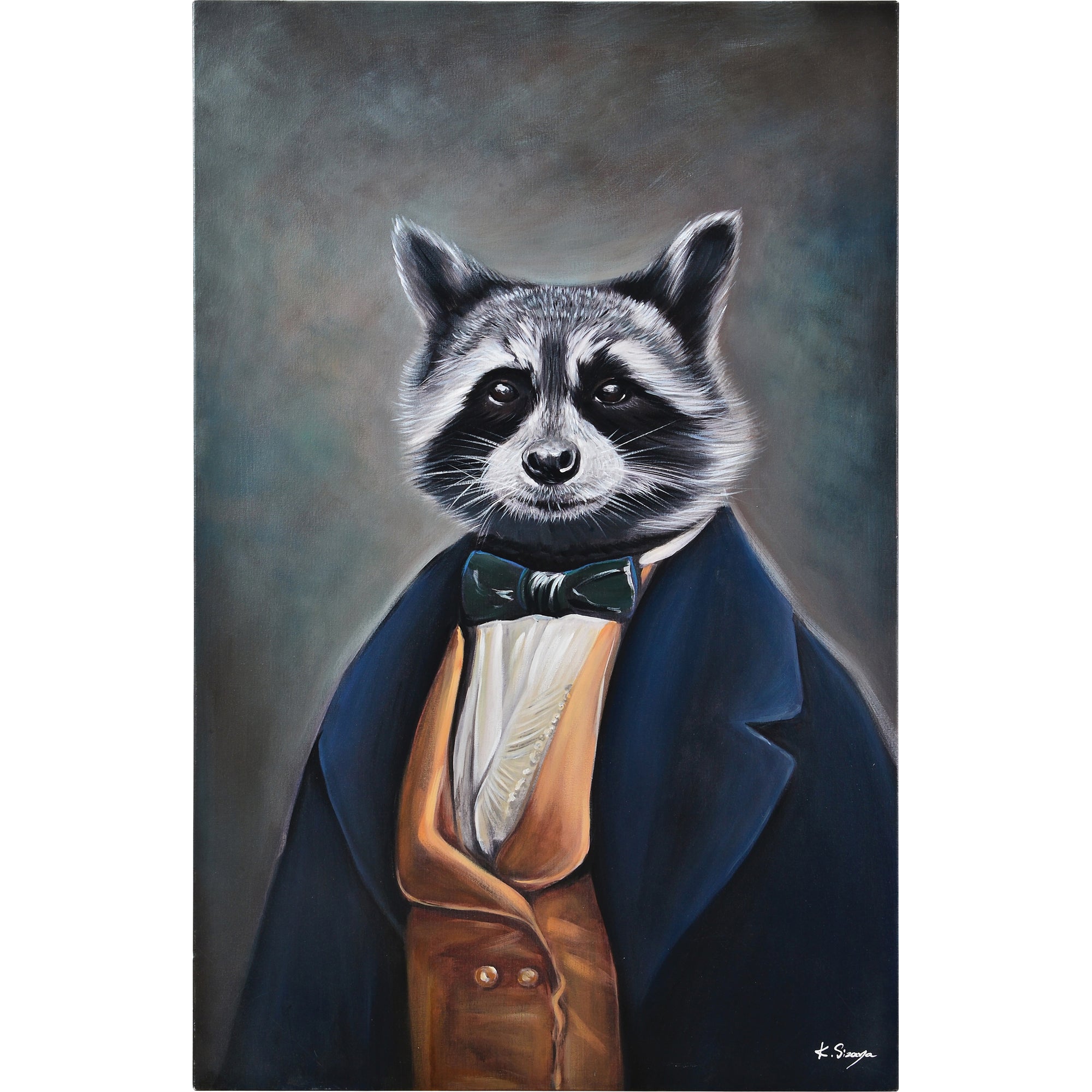 Tribec Racoon Hand Painted Canvas Wall Art - Unique Wildlife Home Decor for Living Room, Bedroom & Office