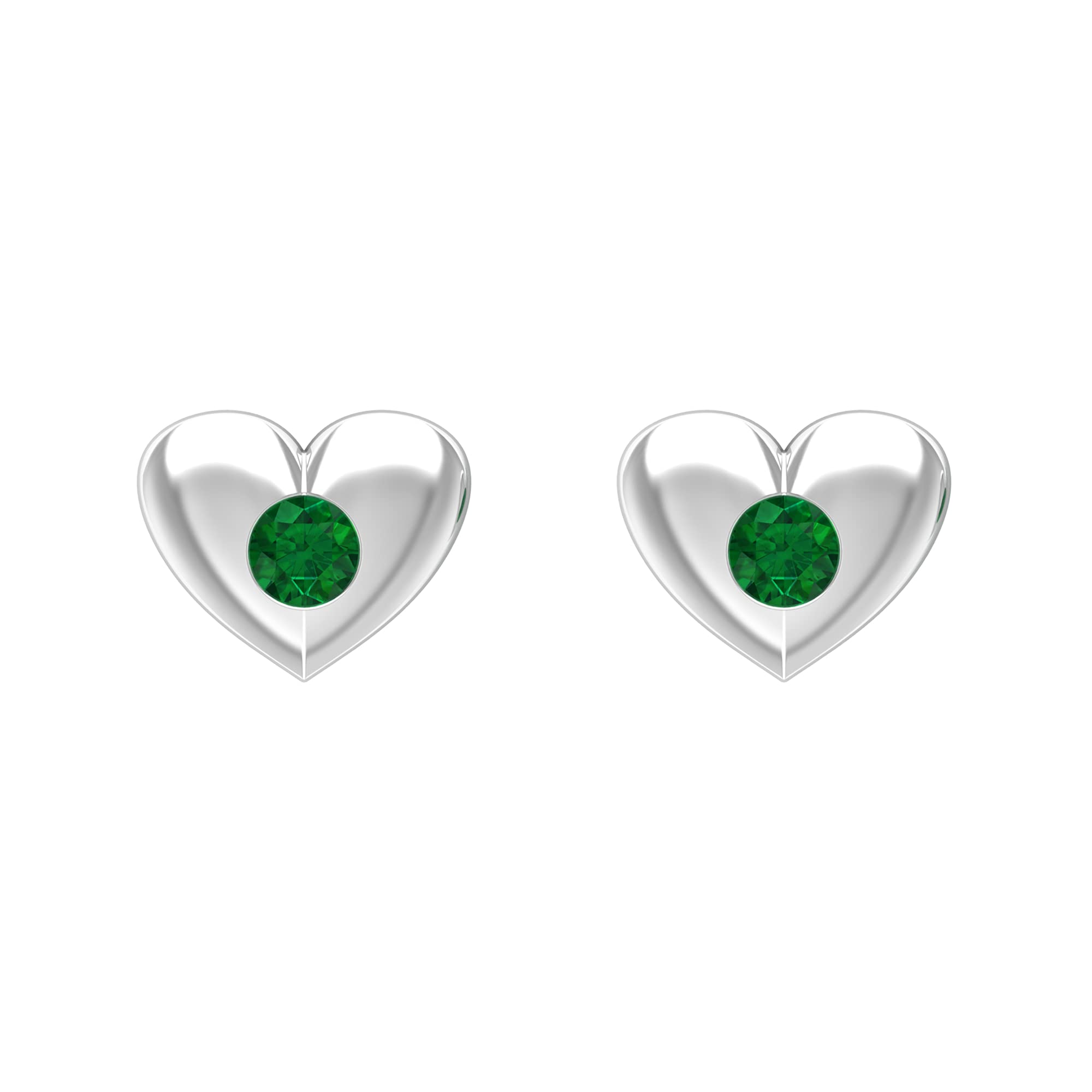 Emerald Solitaire Earrings for Women - 14K Solid Gold May Birthstone Jewelry, Gypsy Set Heart Stud Earrings | Perfect Gift for Mother's Day, Birthday & Anniversary