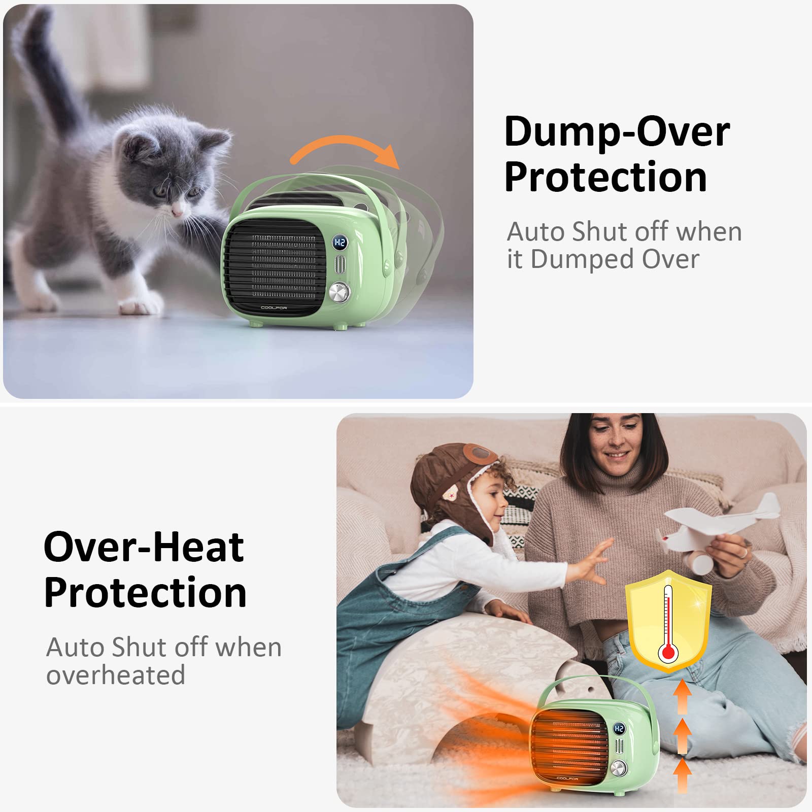 Fast Heating 800W/500W Ceramic Space Heater with Adjustable Thermostat - Quiet & Safe Portable Desk Heater for Home, Bedroom, Office | Indoor Heating Solution for Winter, Workspace & Personal Comfort (Green)