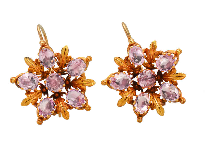 Pink Topaz Cluster Georgian Earrings – Elegant Vintage Jewelry for Women | Perfect for Weddings, Parties & Special Occasions