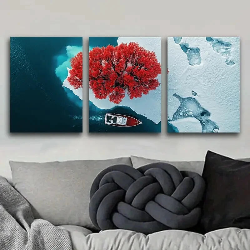 3-Piece Coral Trees and Rivers Metal Wall Art Prints - Ready to Hang Home Decor for Living Room, Bedroom & Office