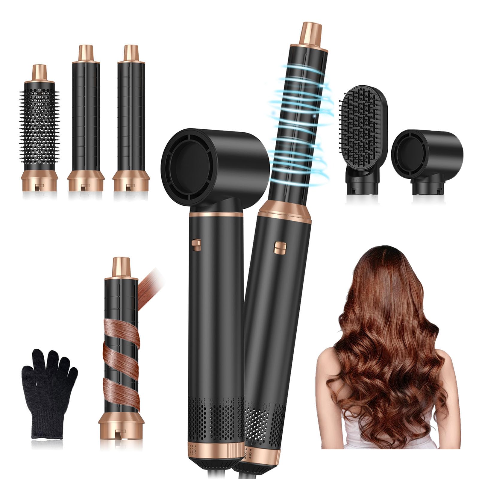 5-in-1 Blow Dryer Brush with Detachable Hot Air Styler | Negative Ion Hair Dryer & Curling Iron for Drying, Straightening & Voluminous Curls | Perfect for Salon-Quality Styling at Home, Travel & Daily Hair Care