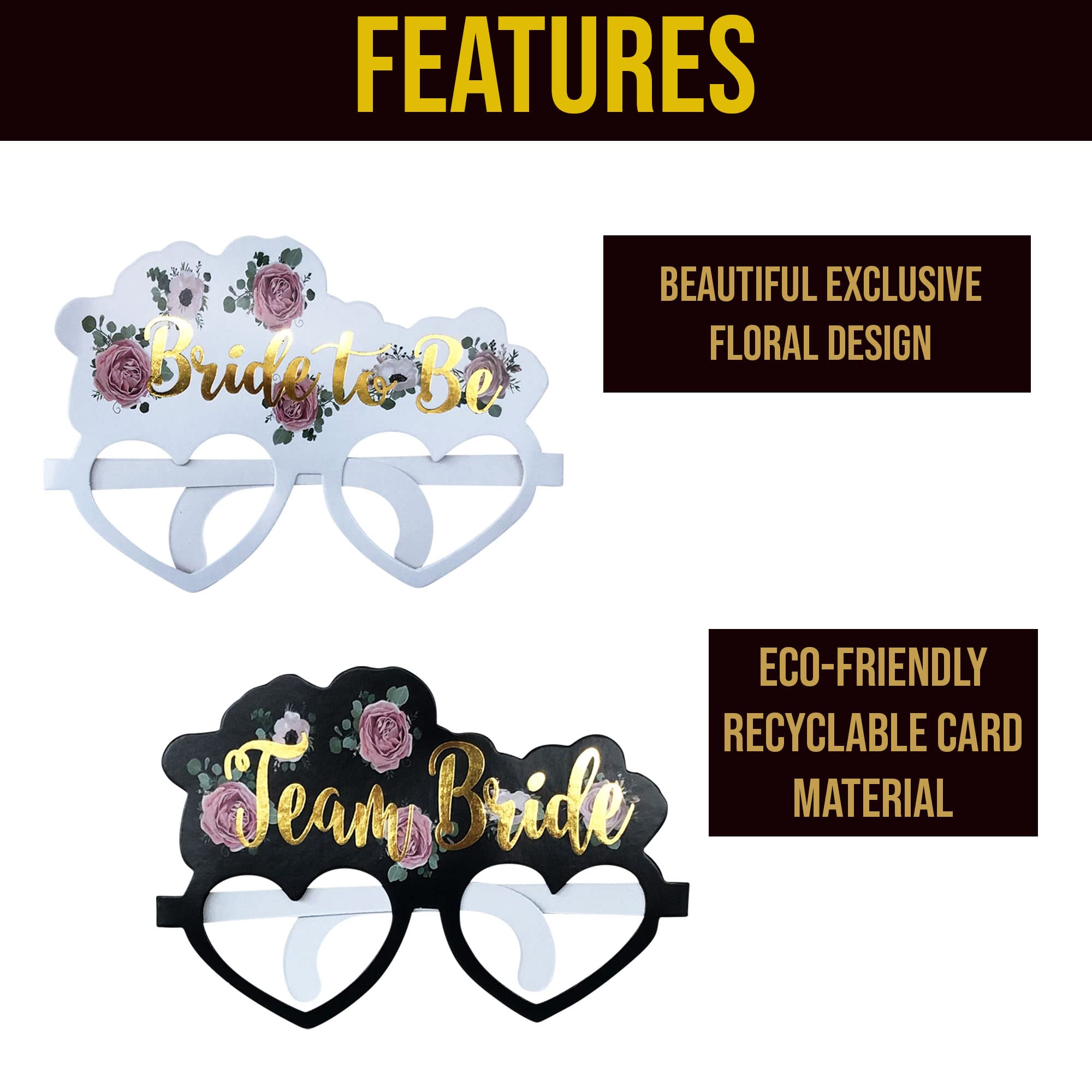 17 Pack Hen Party Glasses - 16x Team Bride & 1x Bride to Be - Black Floral Gold Sunglasses for Bachelorette Party Decorations, Bridal Shower Accessories & Girls Night Out - Perfect for Wedding Celebrations, Girls Trips & Photo Props