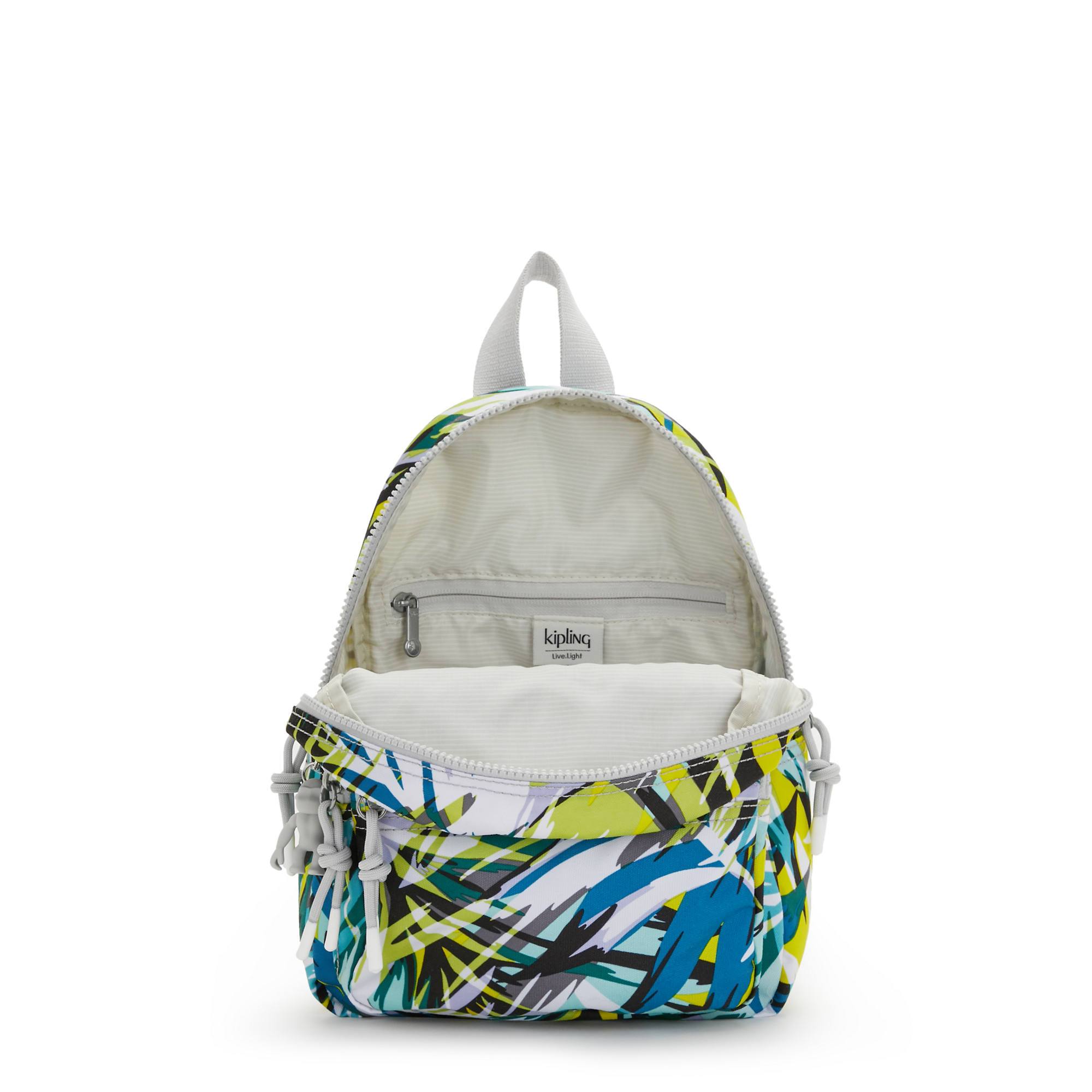 Kipling Farrah Small Printed Backpack - Lightweight Travel & School Bag for Women, Waterproof Laptop Backpack with USB Charging Port - Perfect for Commuting, College & Outdoor Adventures (Bright Palm MJ)