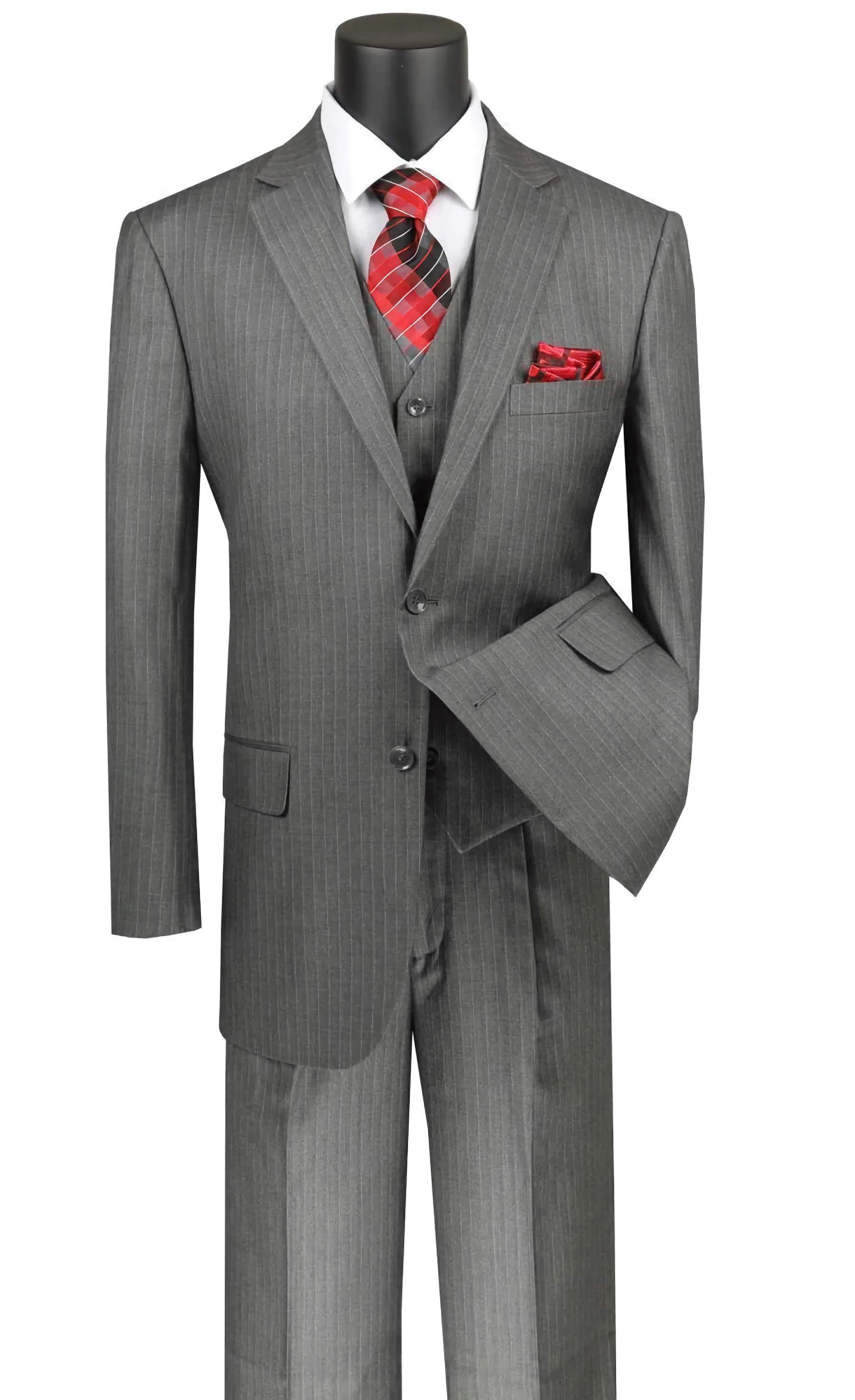 Stylish Gray Stripe Collection 3-Piece Suit - Regular Fit 2-Button Business Formal Wear for Office, Wedding & Special Occasions
