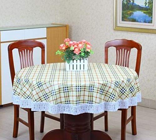 Waterproof PVC Round Tablecloth with Lace Edge - Floral Printed, Heat-Resistant, 137cm Diameter (White) - Perfect for Coffee Tables, Kitchen Dining, and Outdoor Picnics