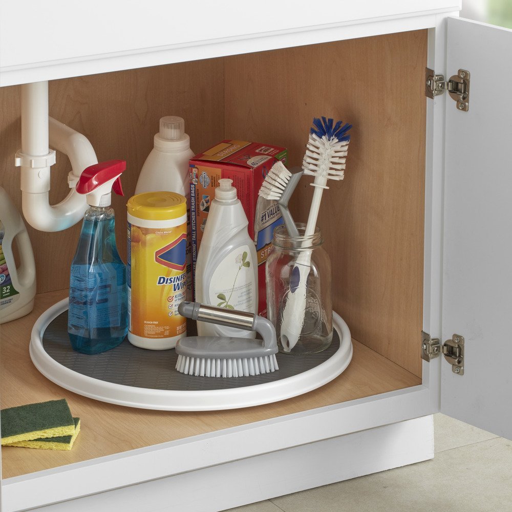 Copco Non-Slip 18-Inch & 12-Inch Lazy Susan Turntable Organizer for Pantry, Cabinet, Kitchen - White & Gray Spice Rack Shelf Storage Solution