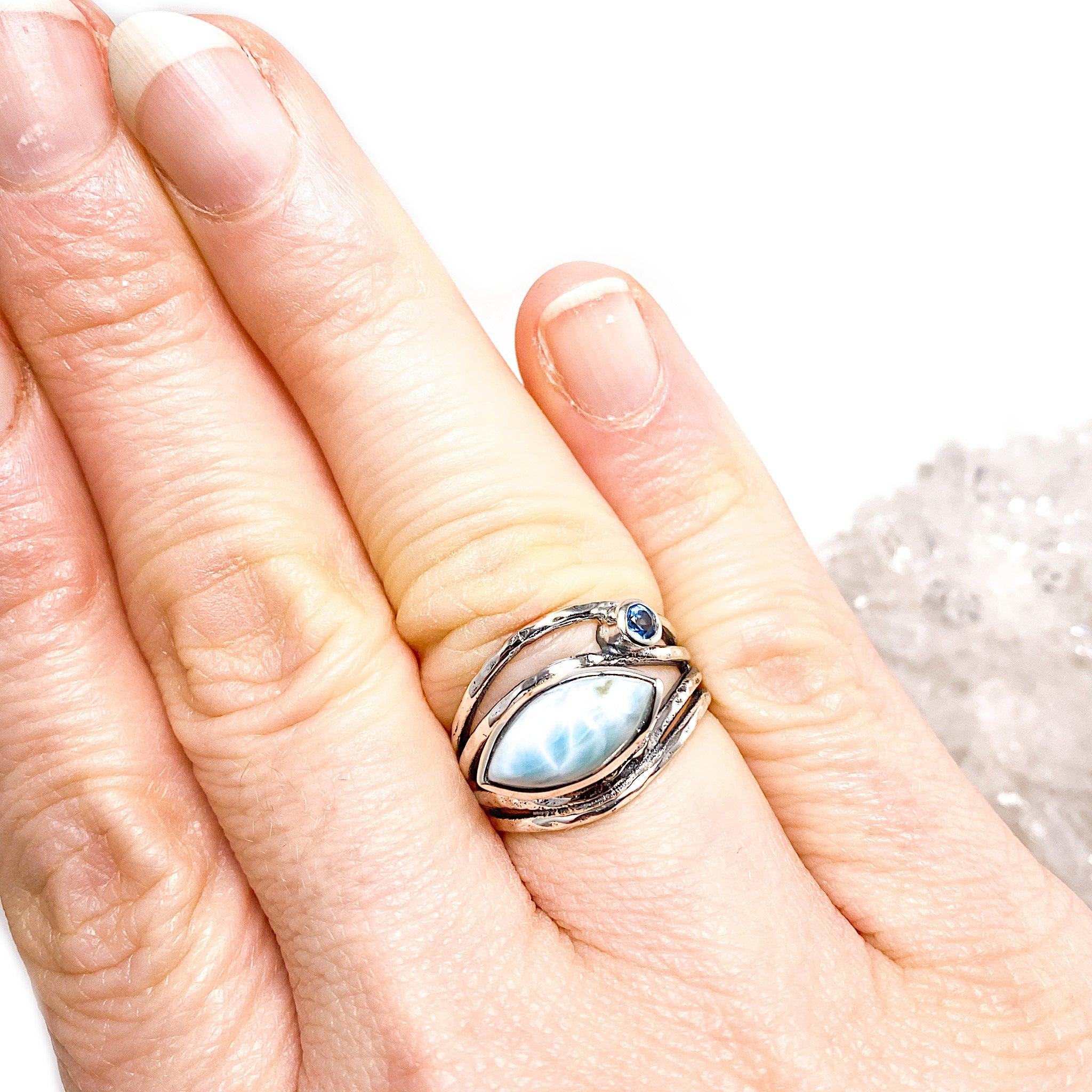 Larimar Sterling Silver Ring Size 7 - Natural Blue Gemstone Jewelry for Women, Gift for Her, Perfect for Weddings & Special Occasions
