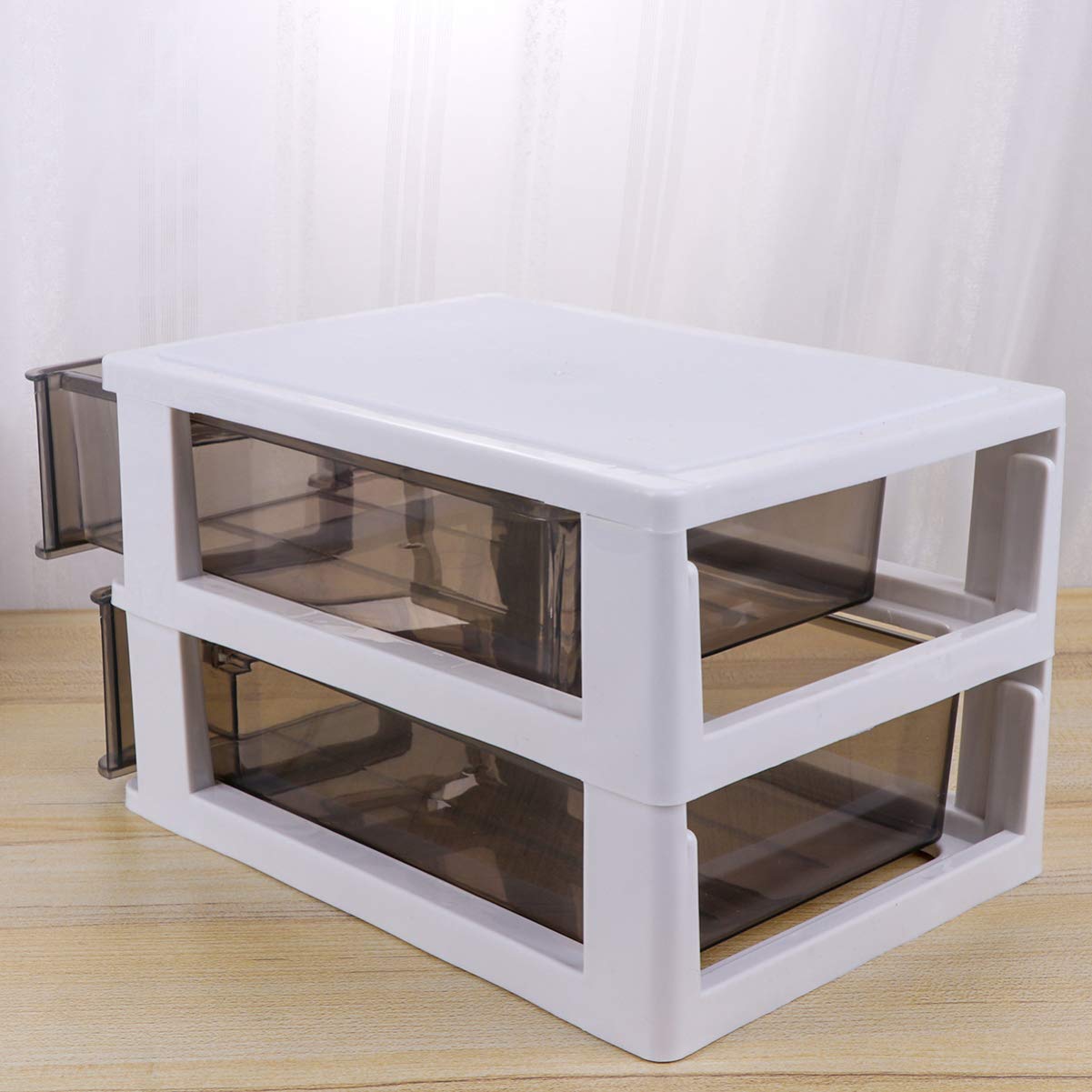 BESPORTBLE Double-Layer Plastic Storage Cabinet - Portable Multifunctional Drawer Organizer for Closet, Bedroom & Office (White Frame with Transparent Black Drawers) - Perfect for Home Organization & Small Space Storage Solutions