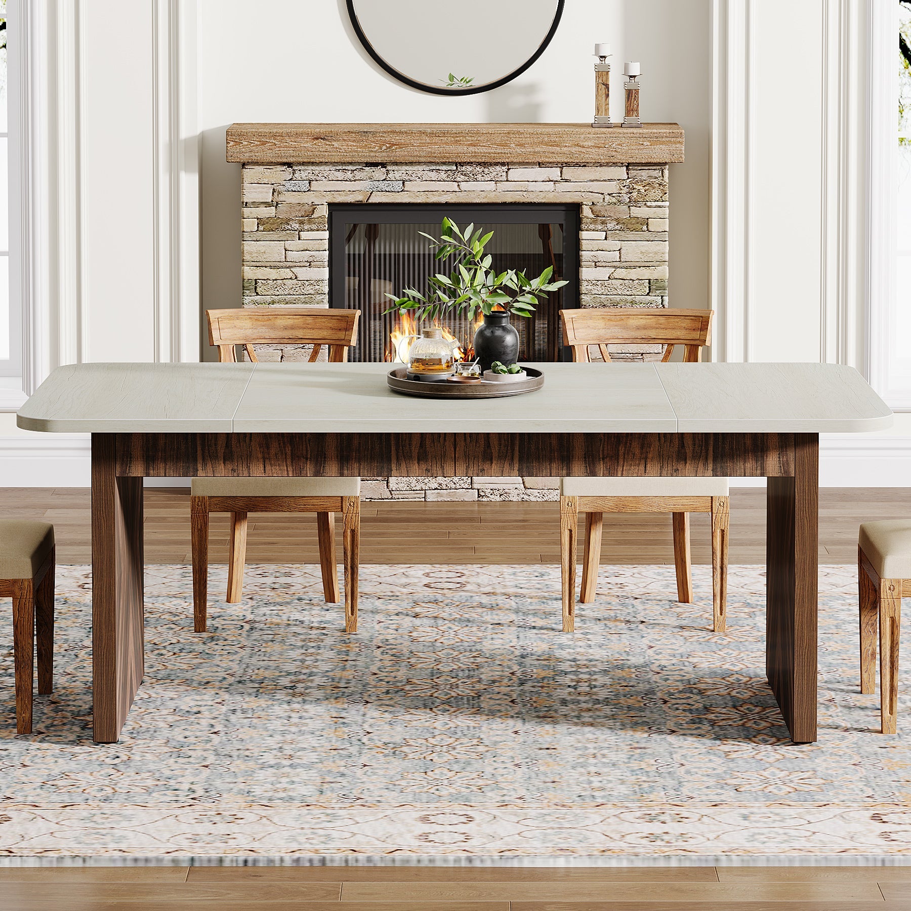 Solid Wood Dining Table - 70 Inch Rectangle Kitchen Table for 6 People - Perfect for Family Meals, Dinner Parties & Small Gatherings
