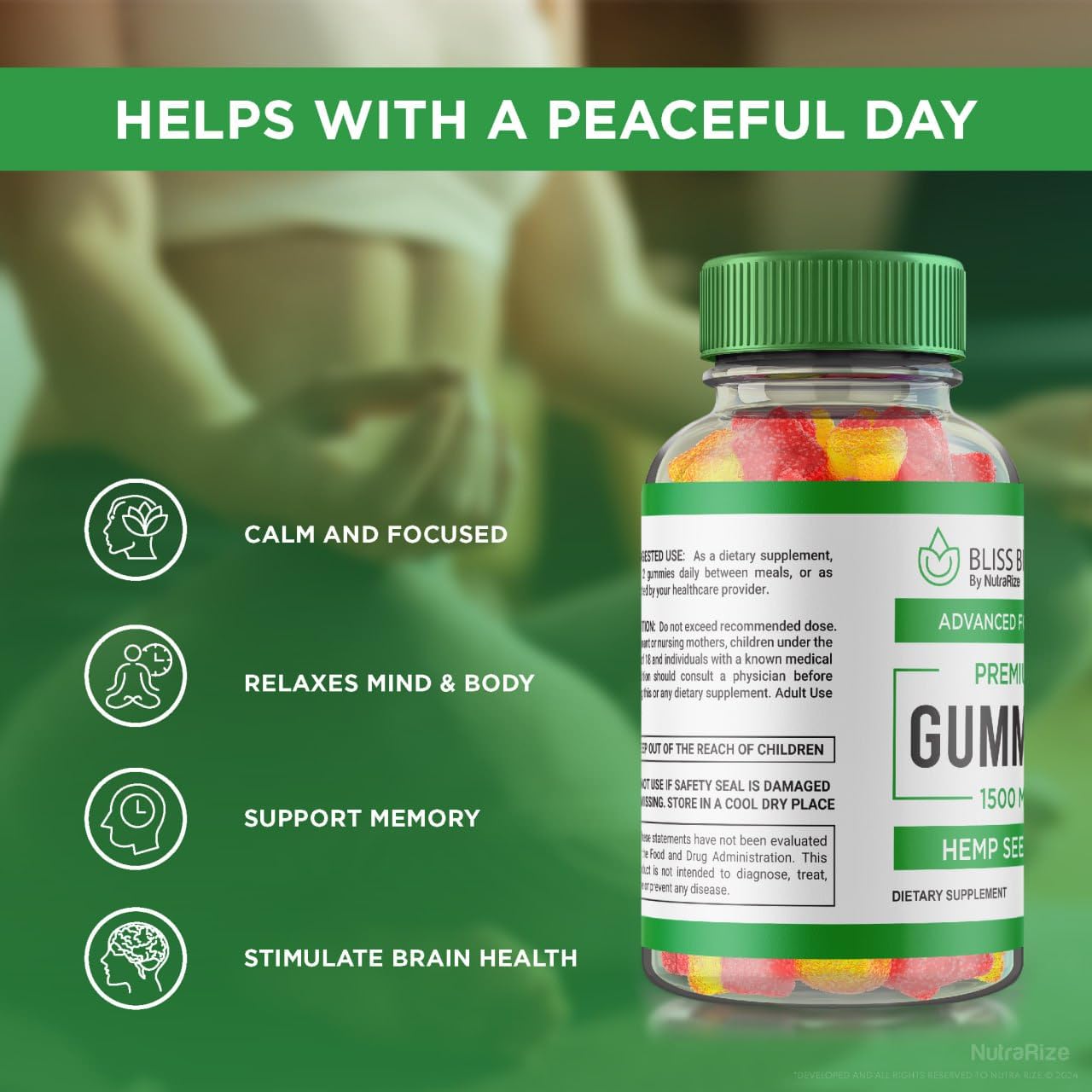 Premium Hemp Gummies for Relaxation & Focus - Bliss Bites Tranquility Supplement with Natural Ingredients, Stress Relief & Mental Clarity (60 Count) - Perfect for Daily Wellness, Meditation & Work Focus