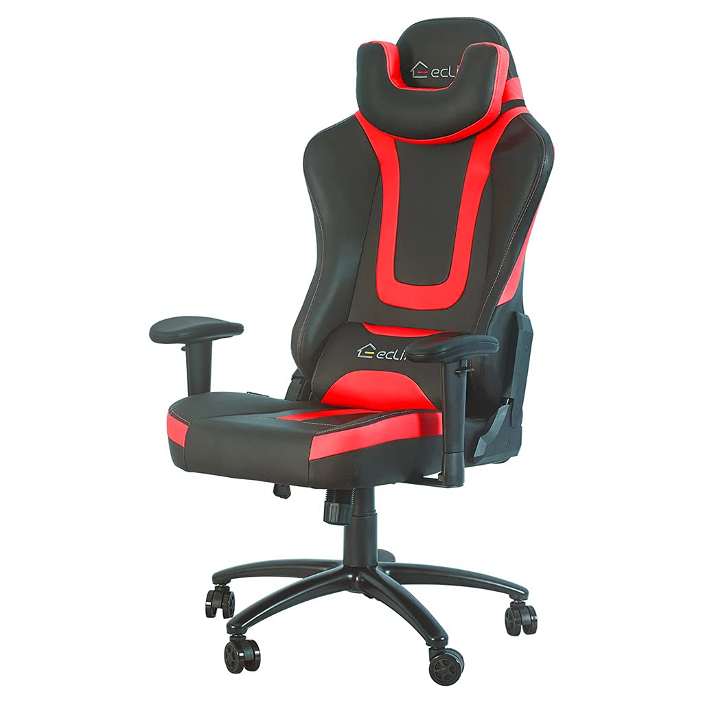 Premium Gaming & Office Chair with Massage Lumbar Support - Racing Style PU Leather High Back Ergonomic Computer Chair, Adjustable Swivel Task Chair with Footrest (Red) - Perfect for Esports, Home Office & PC Gaming Setup